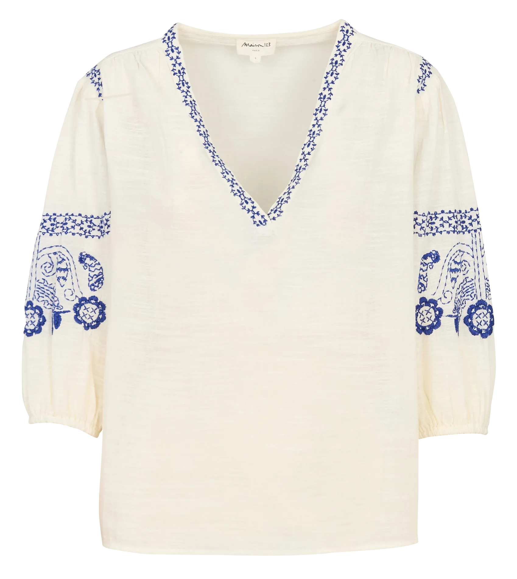 Baumwollbluse mit V-Ausschnitt Weiss SALLY