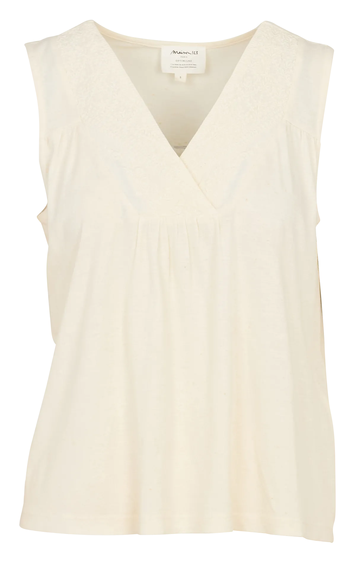 Ärmelloses Top mit V-Ausschnitt und bestickter Verzierung Beige FELIX