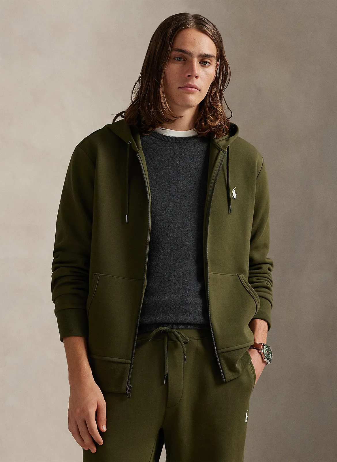 Kapuzensweatshirt aus weicher Baumwolle mit Reißverschluss Grun