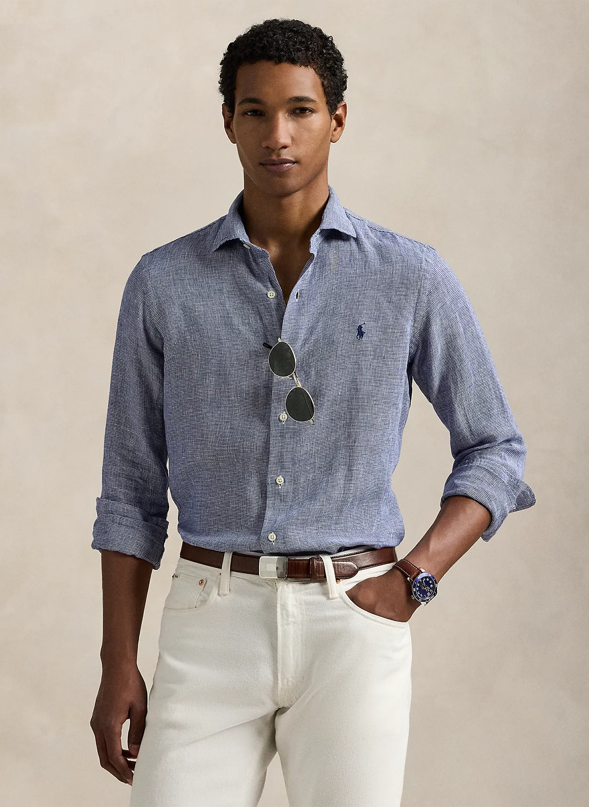 Hemd mit klassischem Kragen aus Leinen Blau