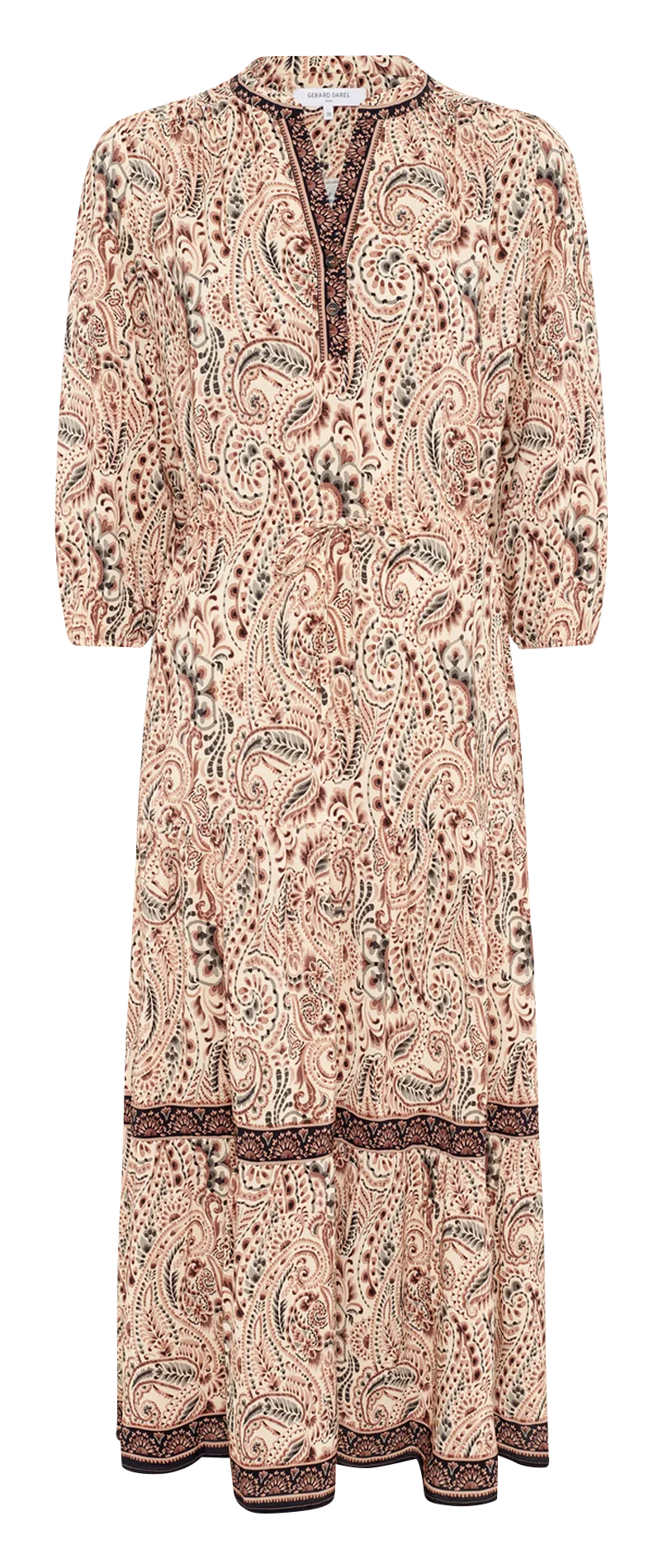 Bedrucktes Midikleid mit Henley-Ausschnitt Beige LYNA