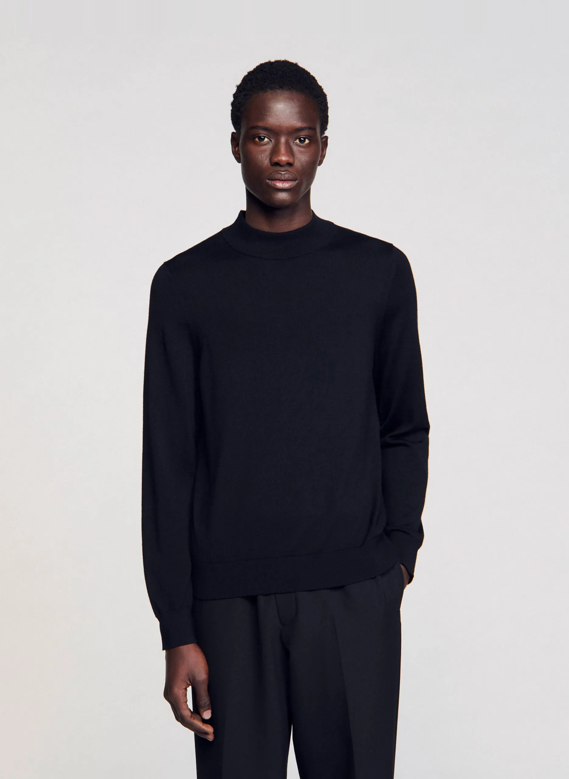 Wollpullover mit Stehkragen, Regular Fit Schwarz