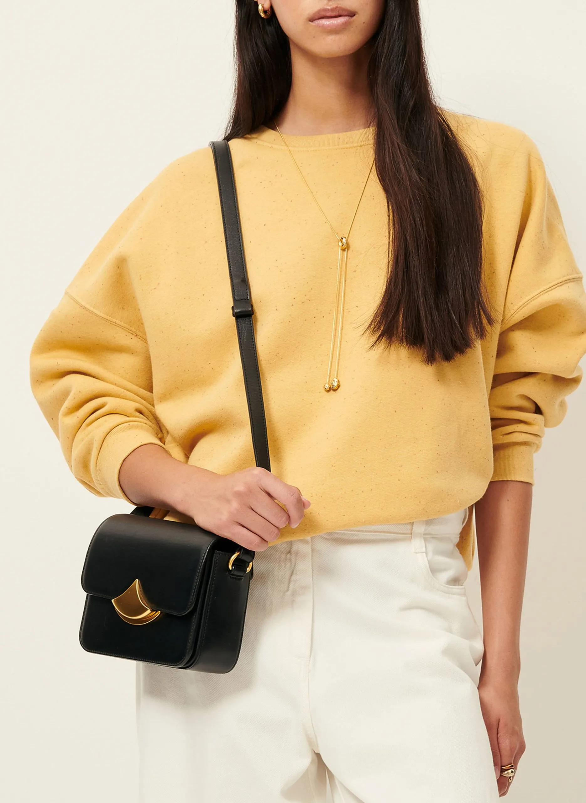 Weites, meliertes Rundhals-Sweatshirt aus Bio-Baumwoll-Mix Gelb CHEBBI