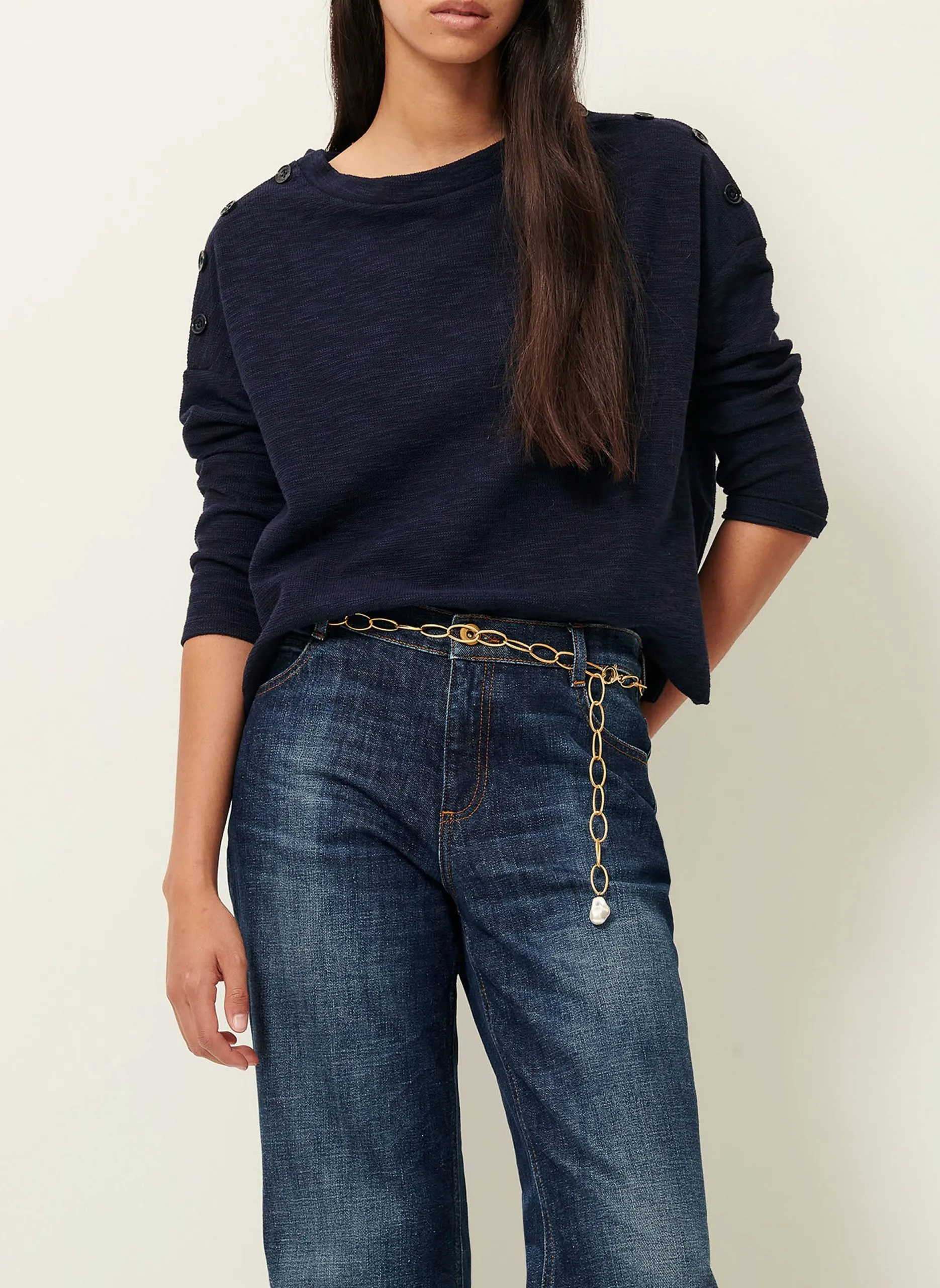 Weites Rundhals-Sweatshirt aus Baumwoll-Mix Blau AUSTIN