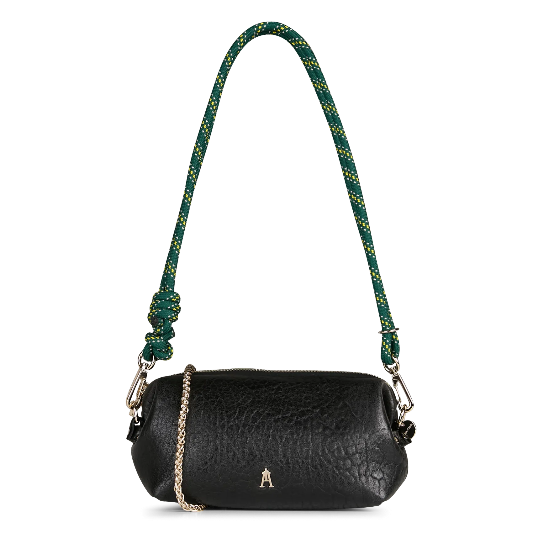 Geschnürte Beuteltasche aus strukturiertem Leder Schwarz NUAGE