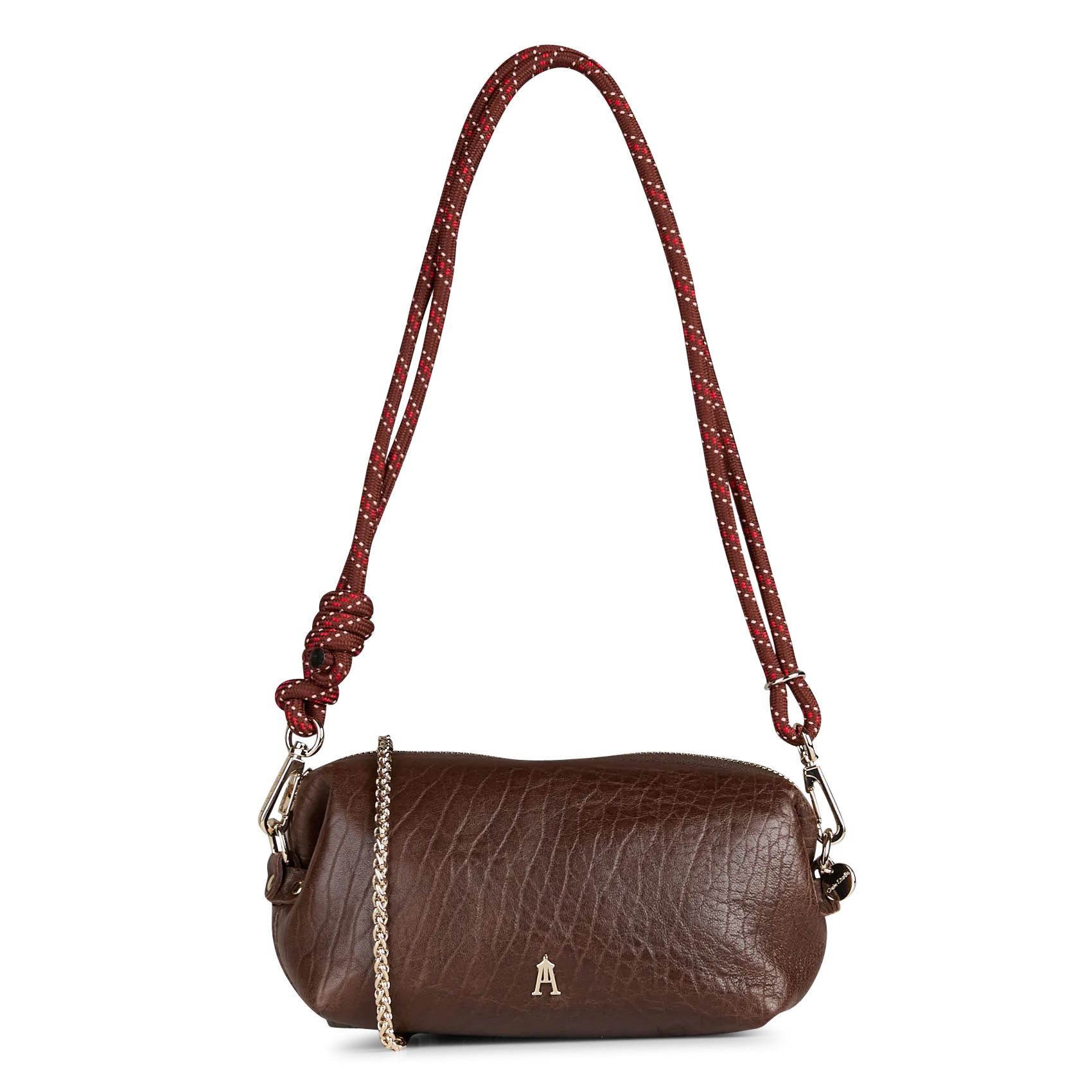 Geschnürte Beuteltasche aus strukturiertem Leder Braun NUAGE