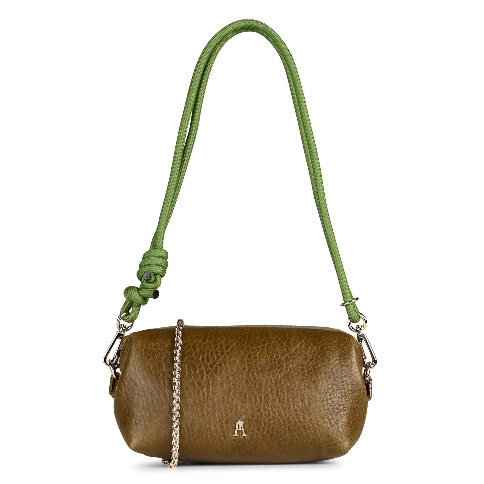 Geschnürte Beuteltasche aus strukturiertem Leder Khaki NUAGE