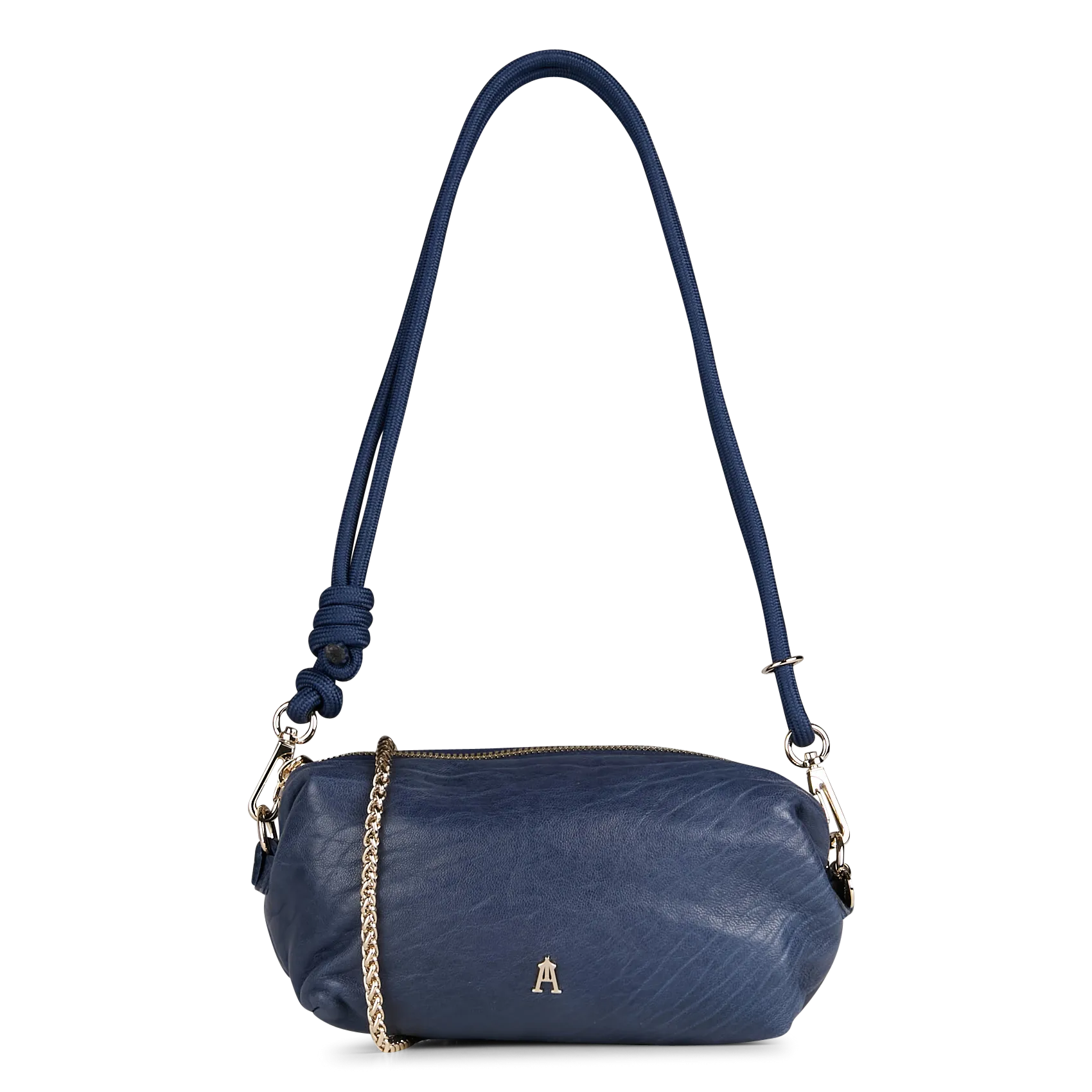 Geschnürte Beuteltasche aus strukturiertem Leder Blau NUAGE