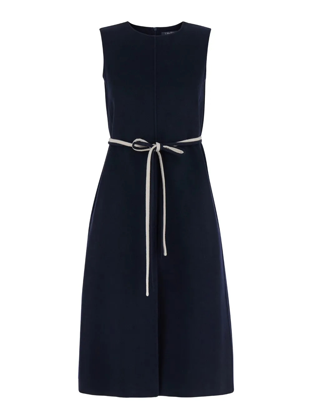 Ärmelloses Kleid "Simone" für Damen aus Wolle in Blau mit Rundhalsausschnitt und Gürteldetail