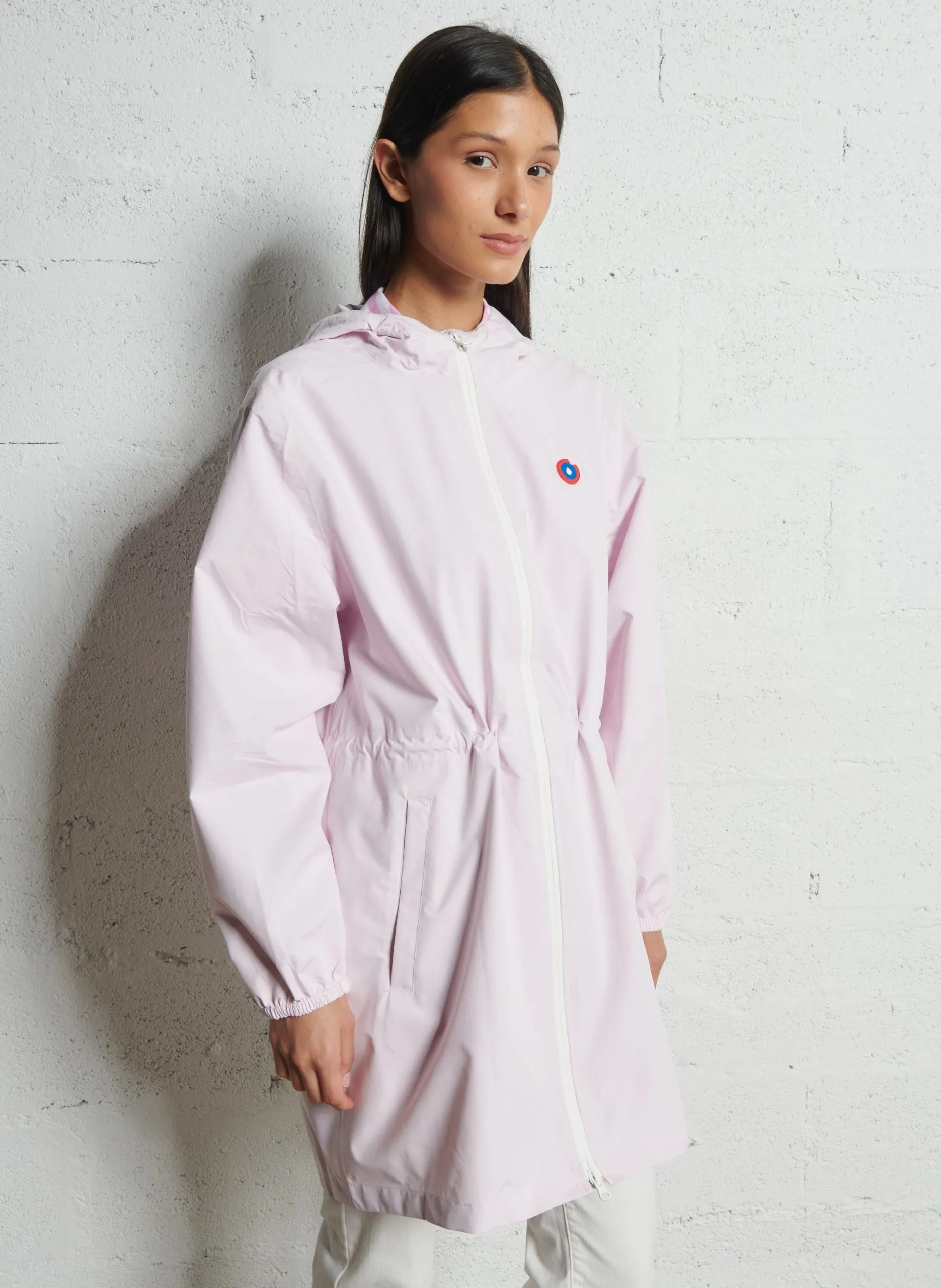 Langer faltbarer Regenmantel mit Kapuze Rosa AMELOT