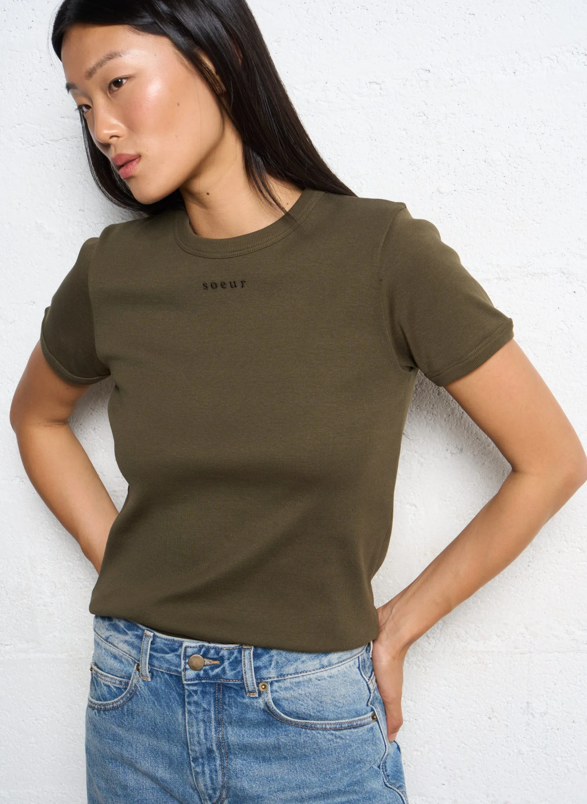 Tailliertes T-Shirt aus Baumwolle Khaki ARISTIDE