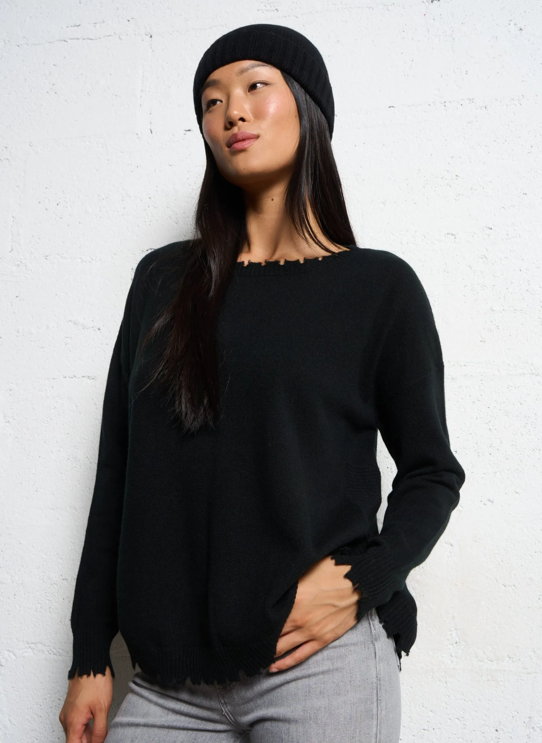 Oversize-Pullover aus Kaschmir-Strick Schwarz MELA