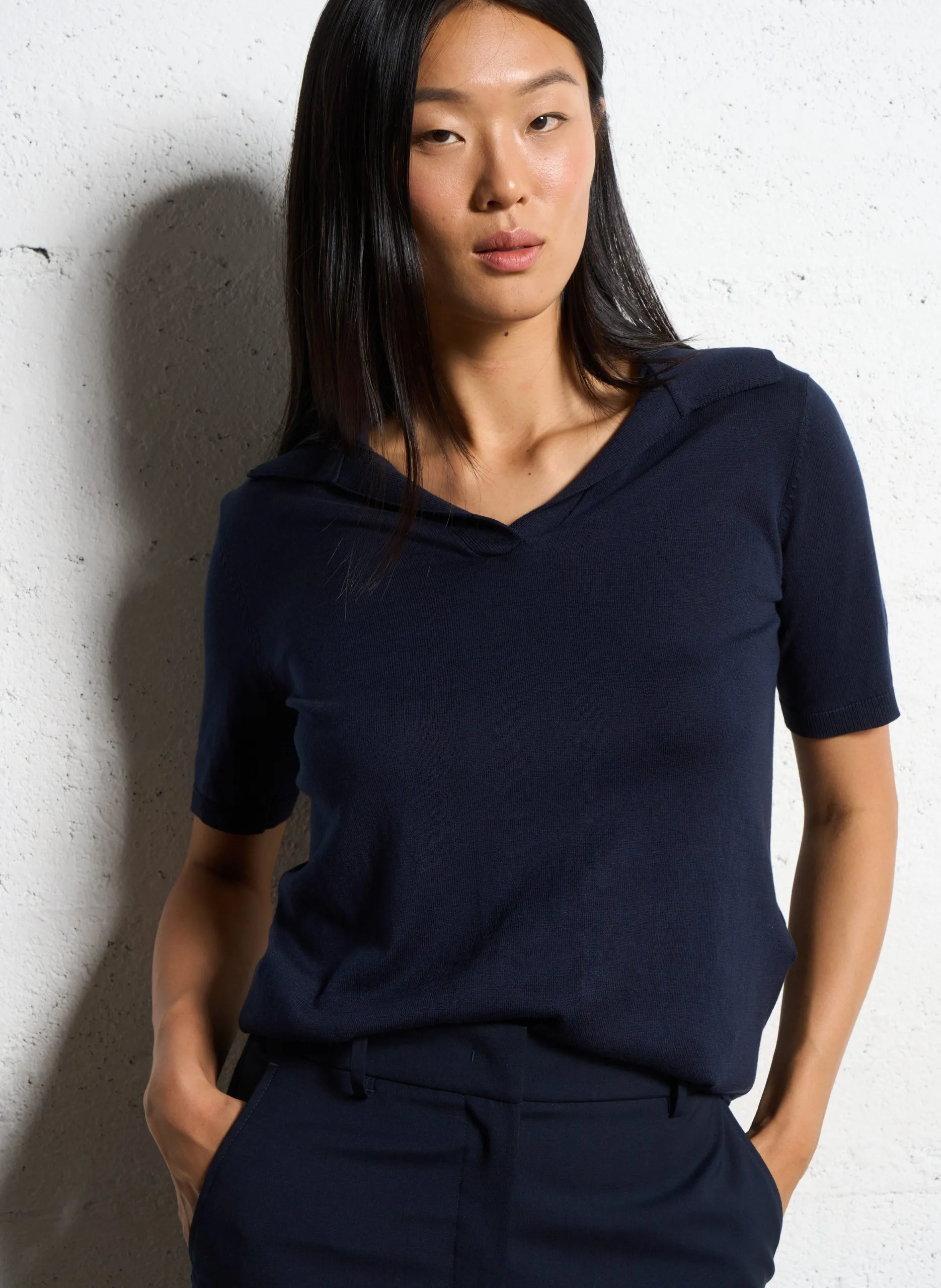 Gerader Seidenmischungspullover Blau RONCOLO