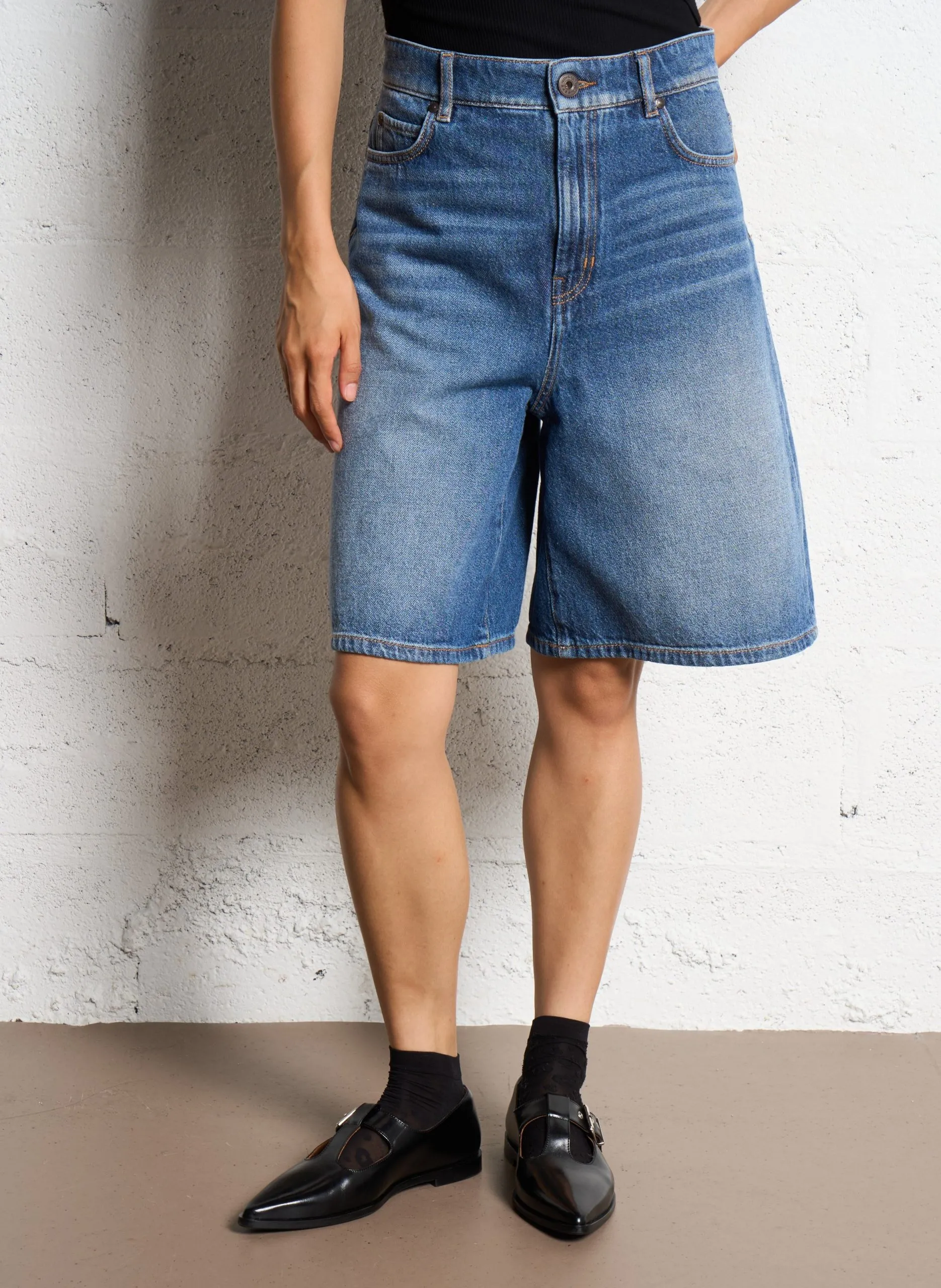 Weite Bermuda-Shorts aus gewaschenem Denim Blau DONNOLA
