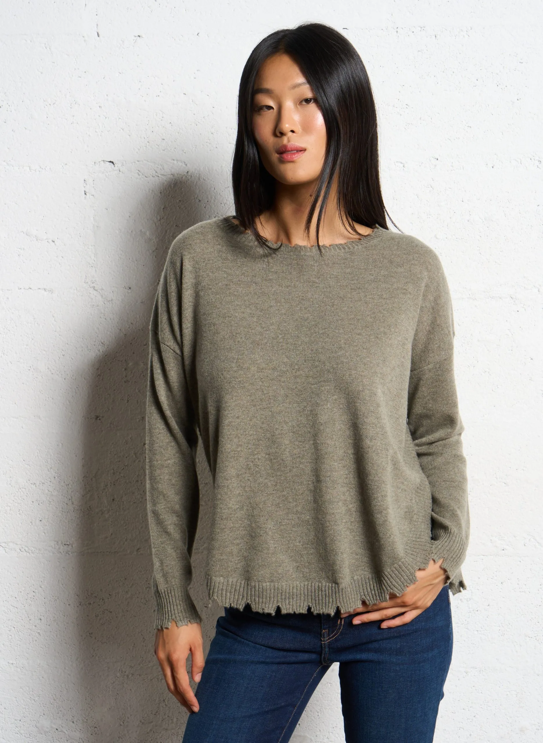 Oversize-Pullover aus Kaschmir-Strick Khaki MELA