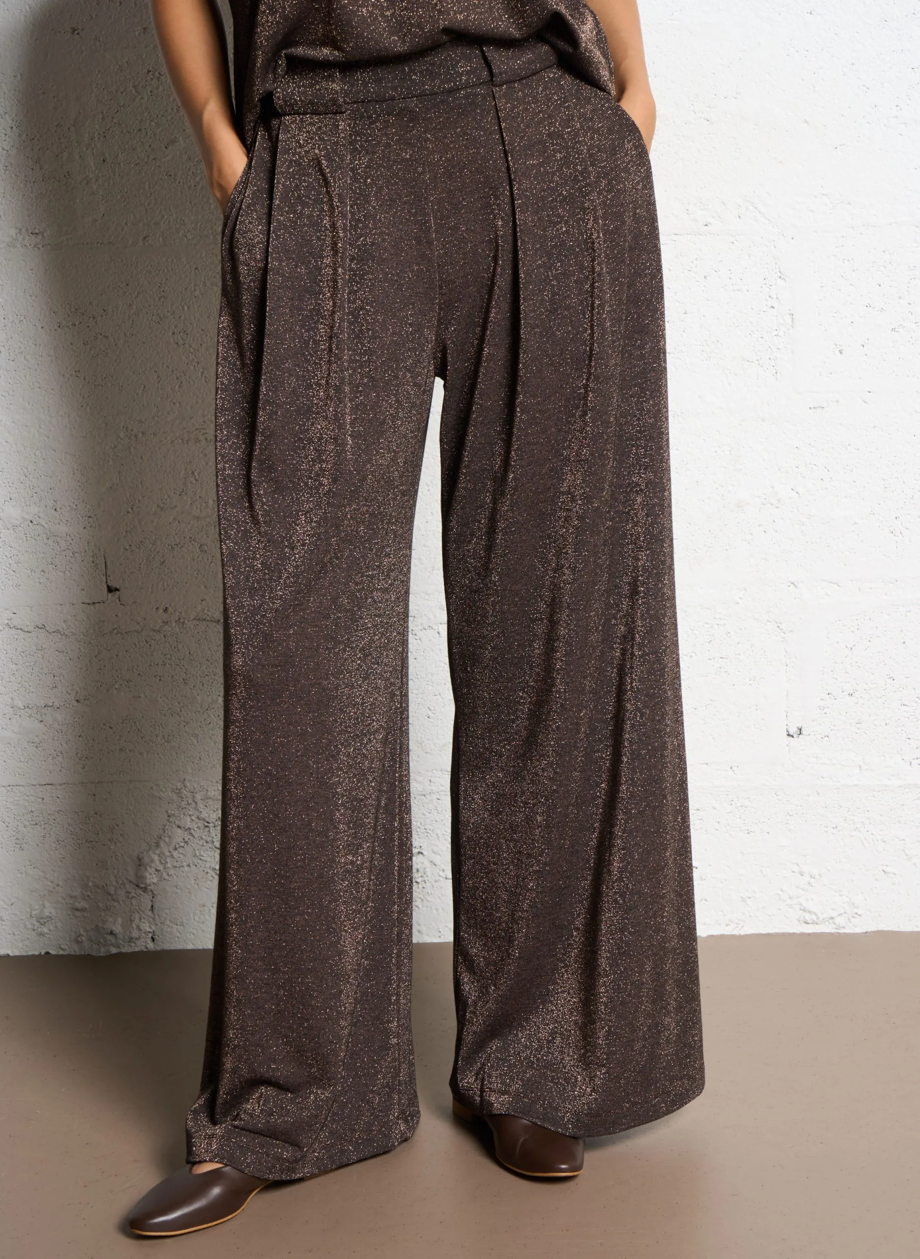 Weite Hose mit Pailletten Pflaume ASPEN