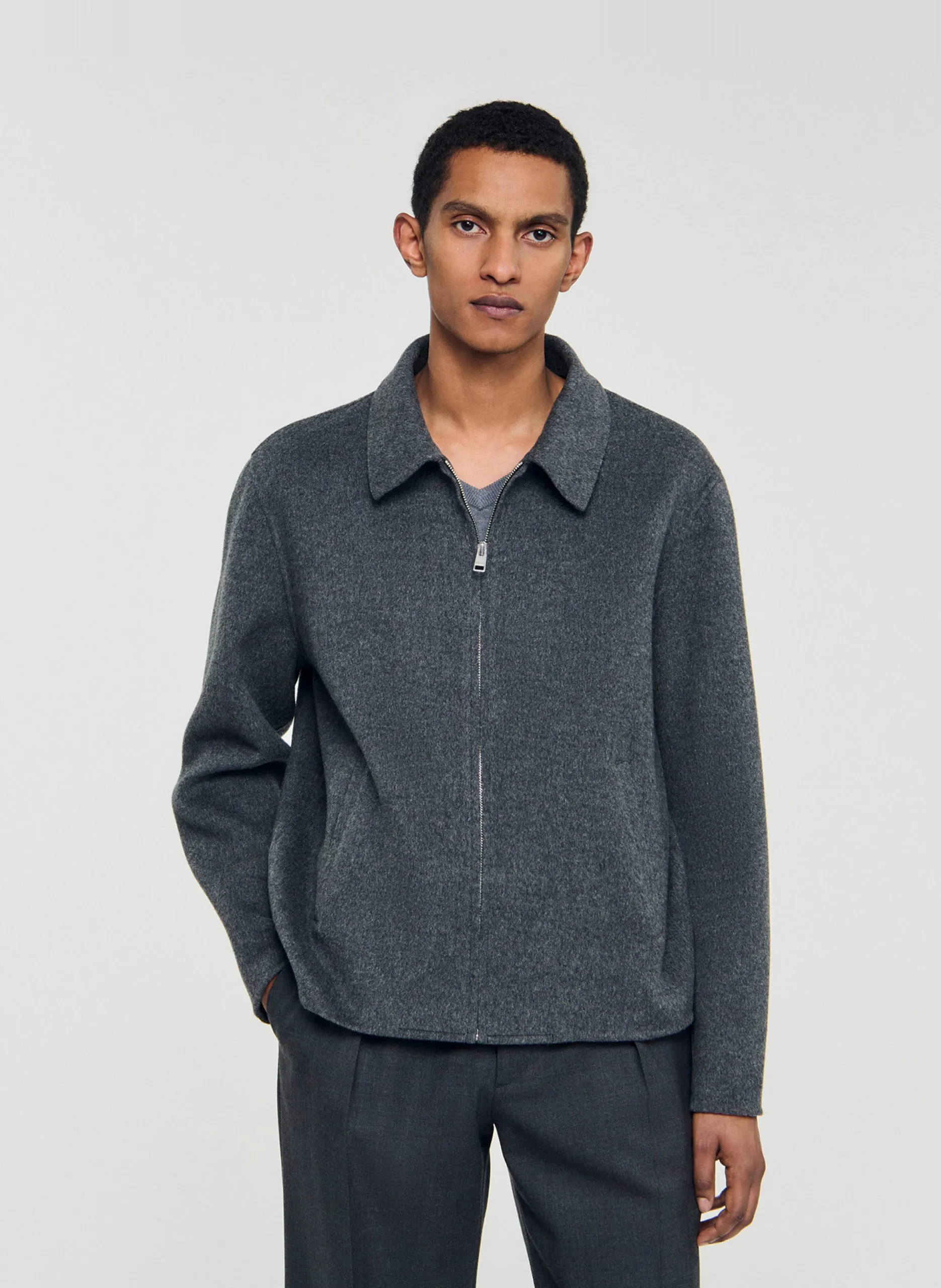 Gerade geschnittene Jacke aus Wollmix Grau