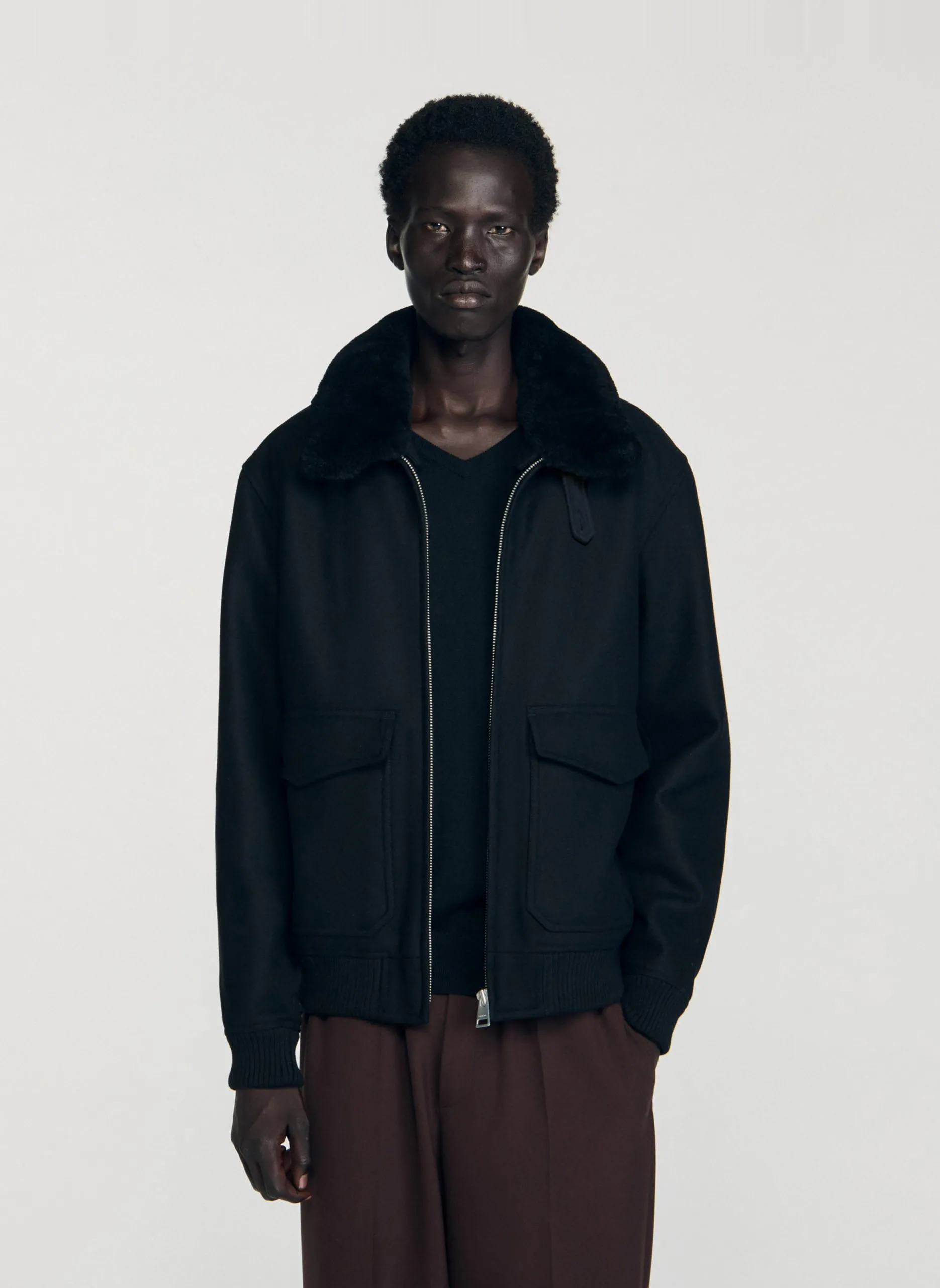 Jacke mit Schaffellkragen Schwarz