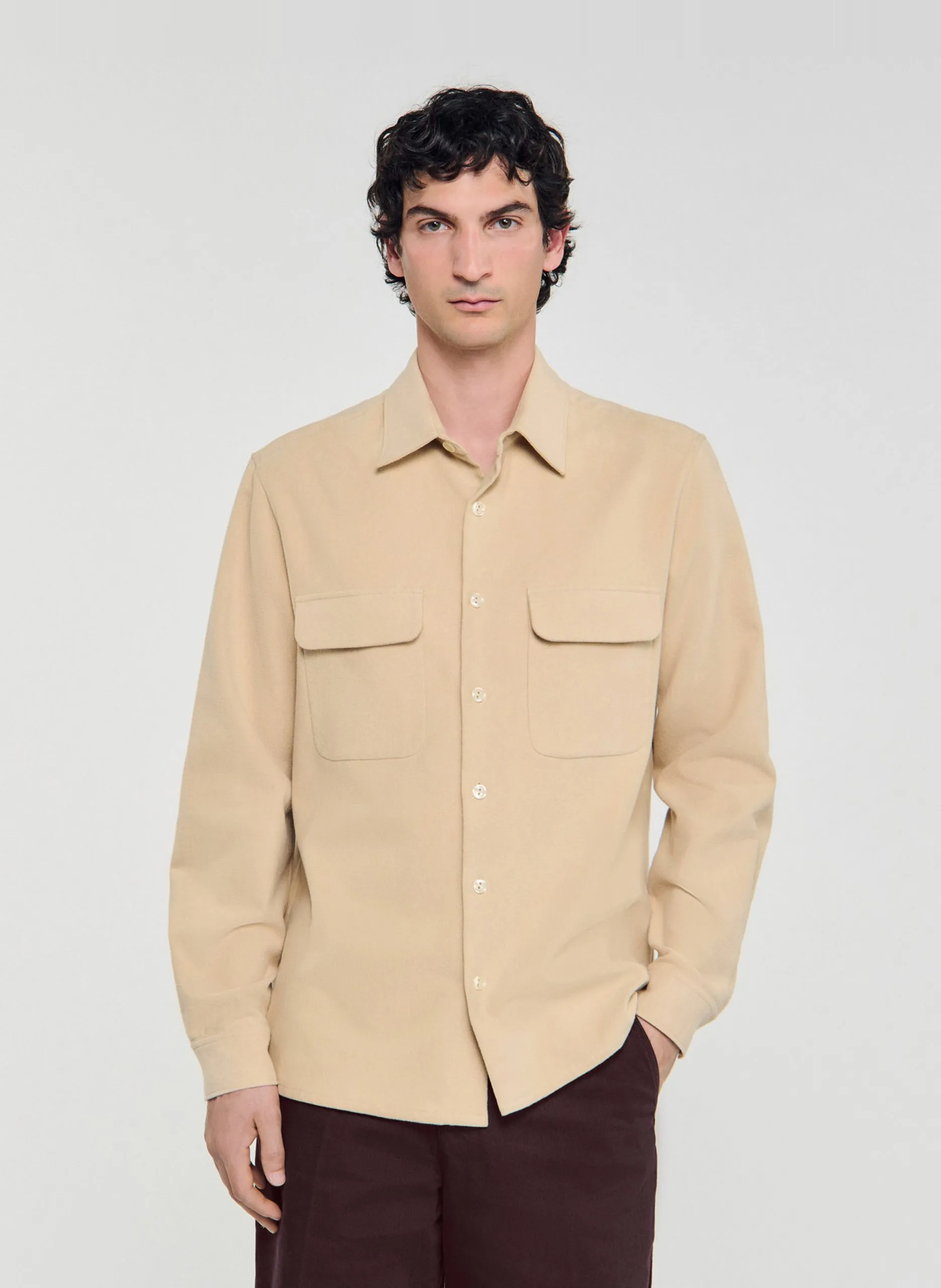 Baumwollhemd mit klassischem Kragen Beige