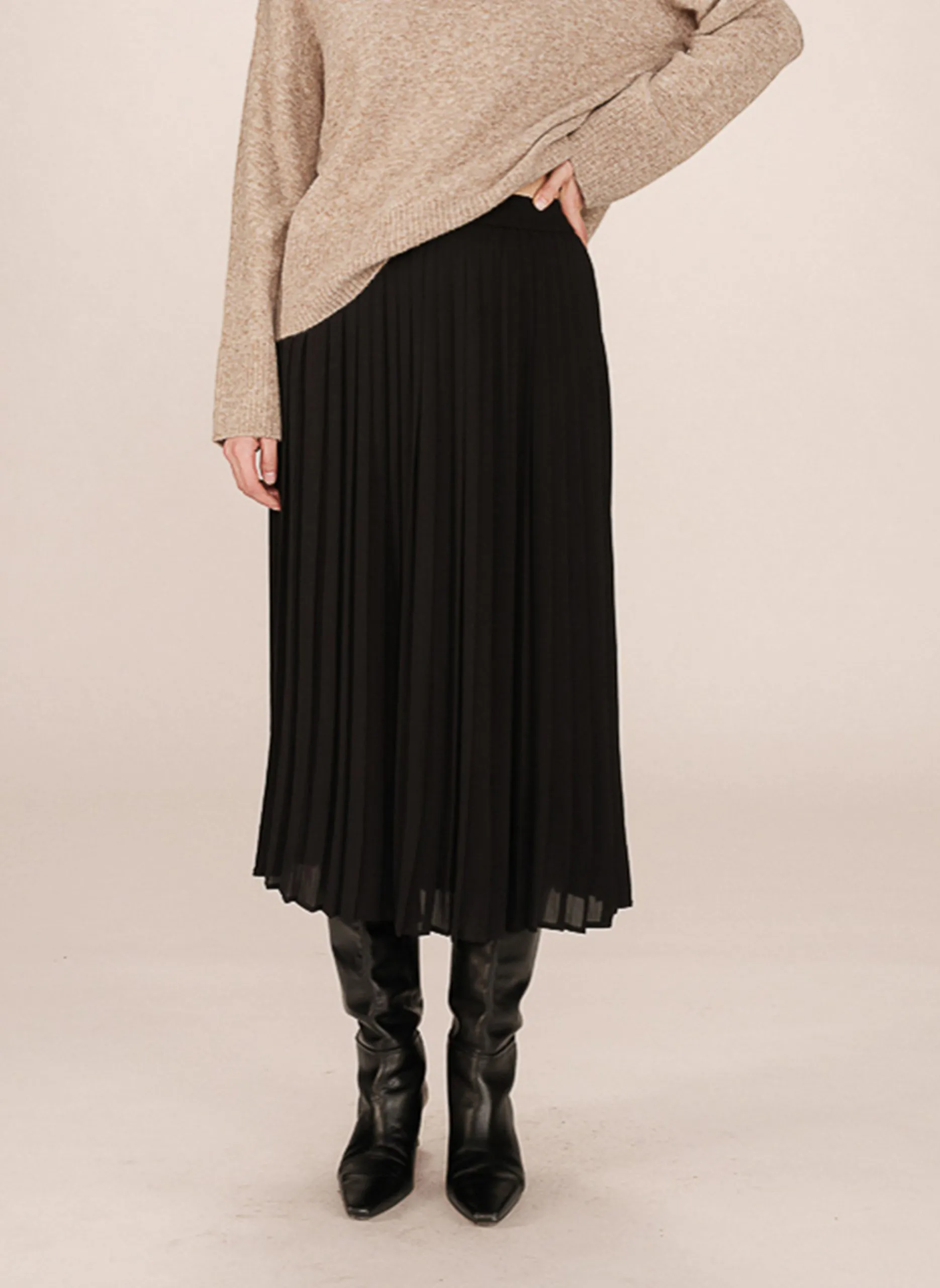 Langer Faltenrock Schwarz PLISSE