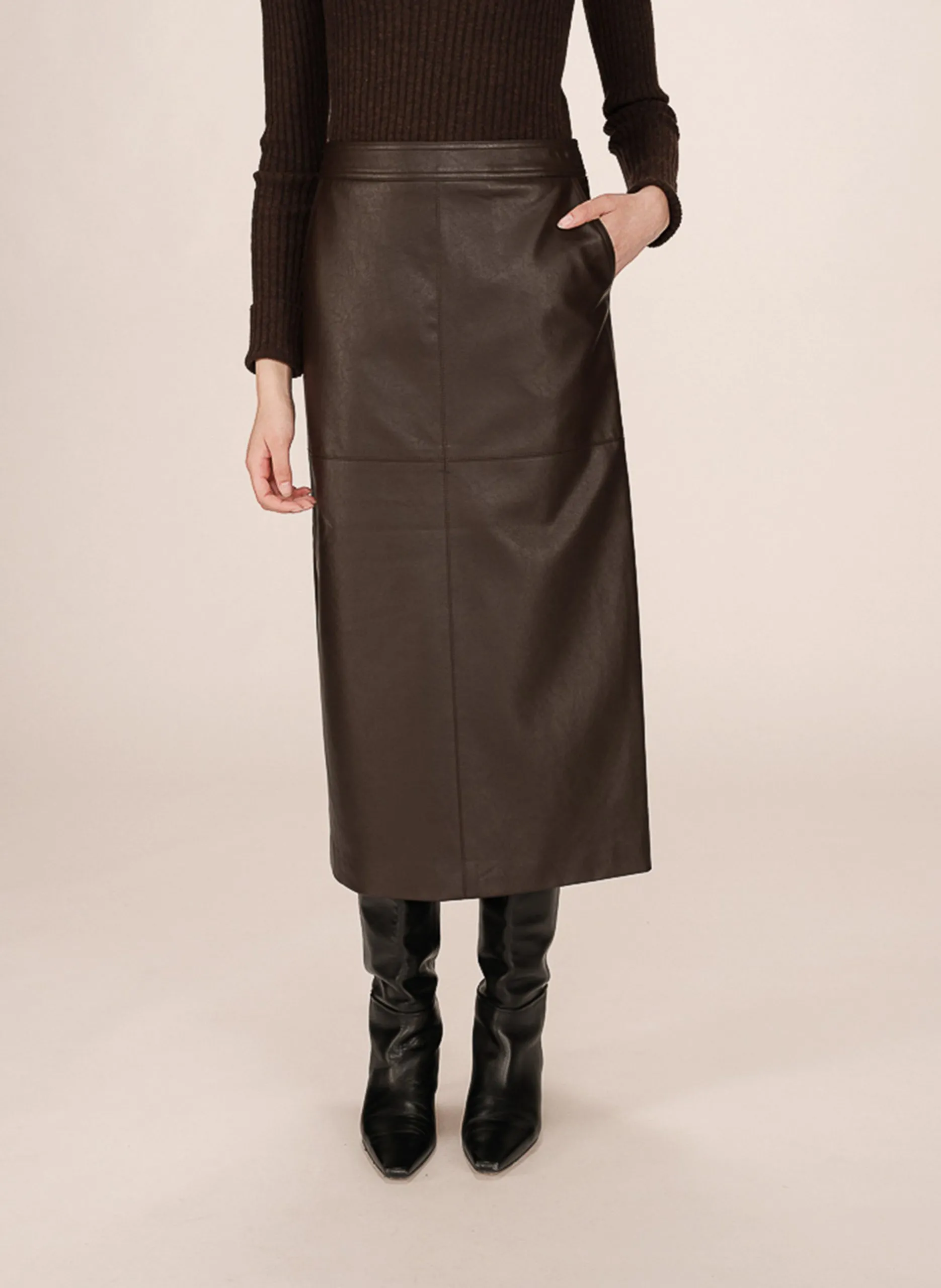 Midi-Rock in Lederoptik Braun SIRENE