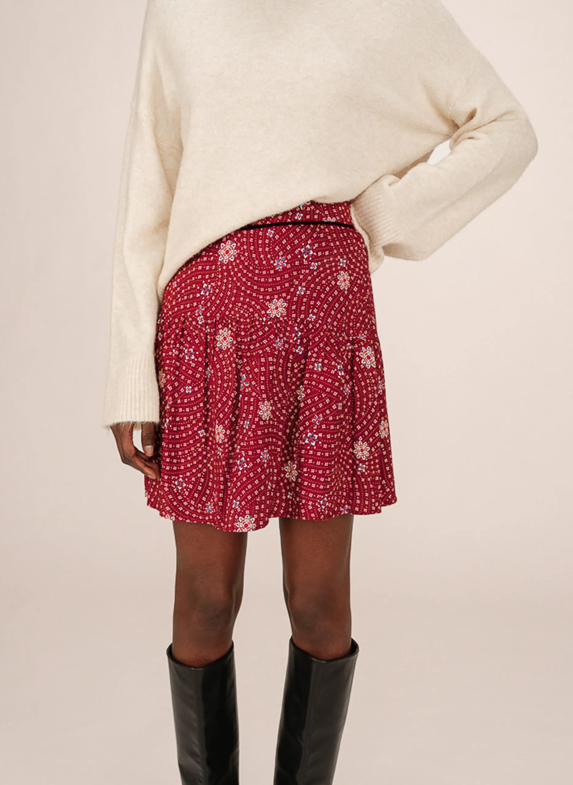 Kurzer Trapezrock mit Print Braun STAICY