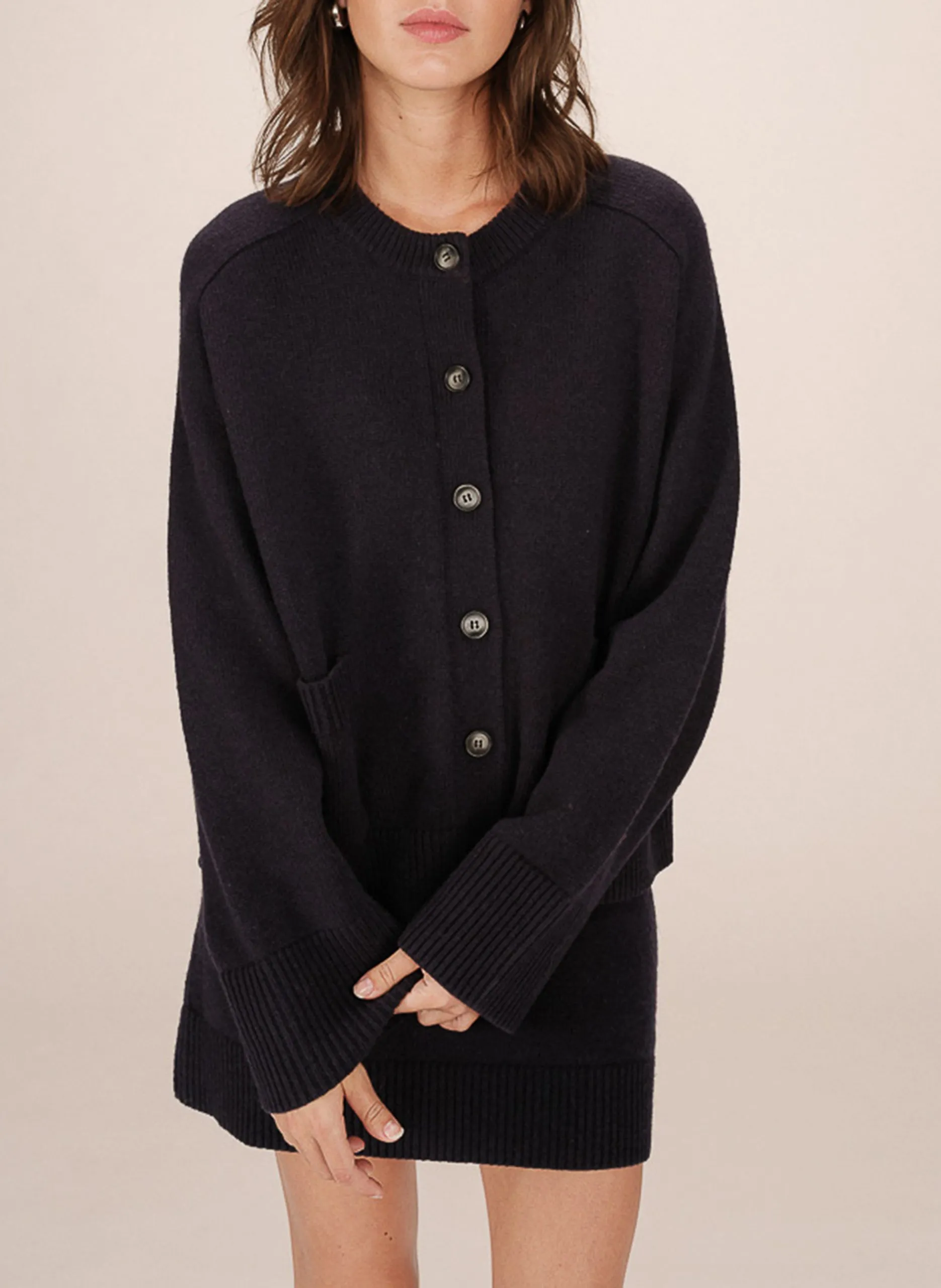 Strickjacke aus Woll-Mix mit Rundhalsausschnitt Blau SANSON