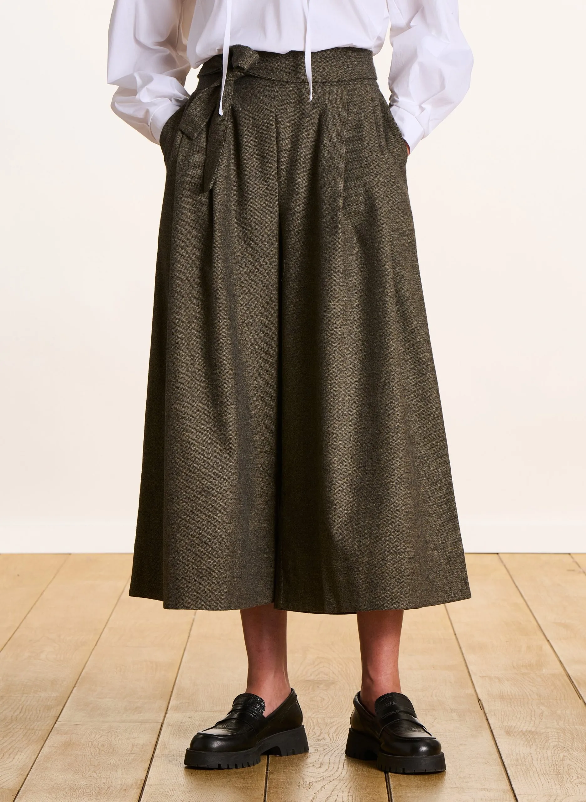 7/8-Hose aus Baumwollmischung Khaki