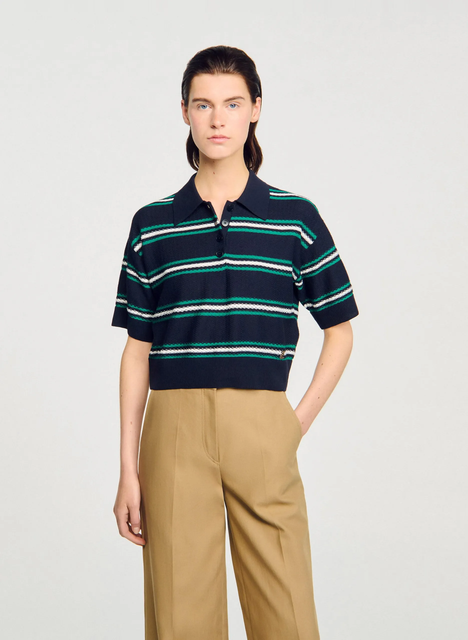 Pullover mit Polokragen und Streifen Blau