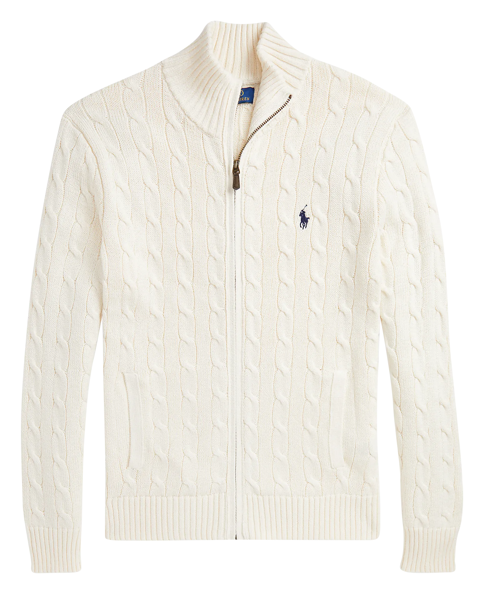 Gerade geschnittener Baumwollpullover mit Stehkragen Beige