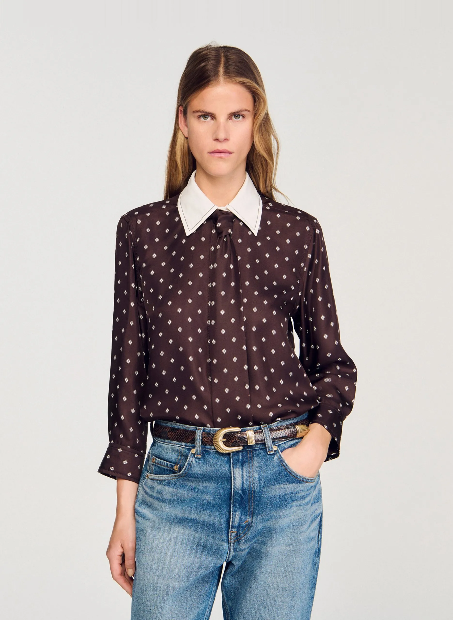 Seidenbluse mit Punkten Braun