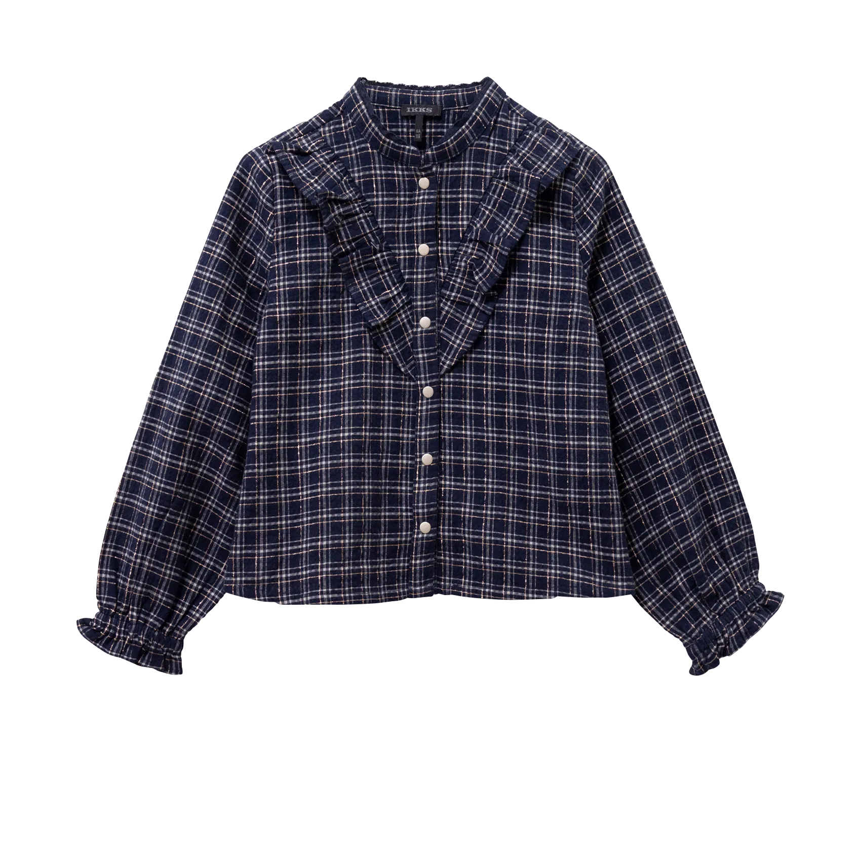 Karierte Bluse mit Rundhalsausschnitt Blau