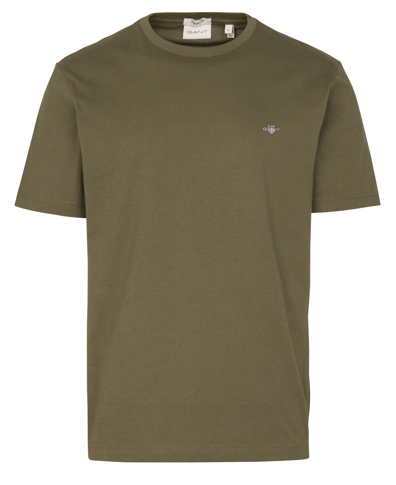 Gerade geschnittenes Rundhals-T-Shirt aus Baumwolle Grun