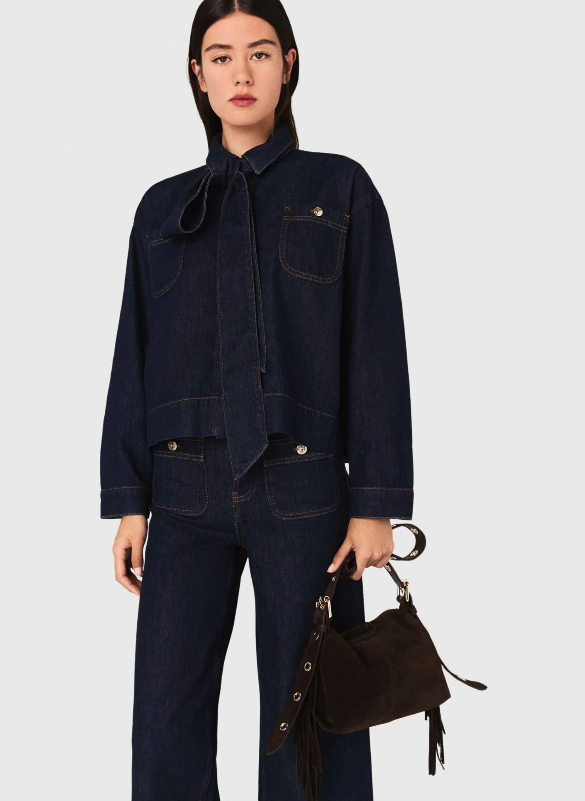 Baumwollbluse in Jeansoptik Blau