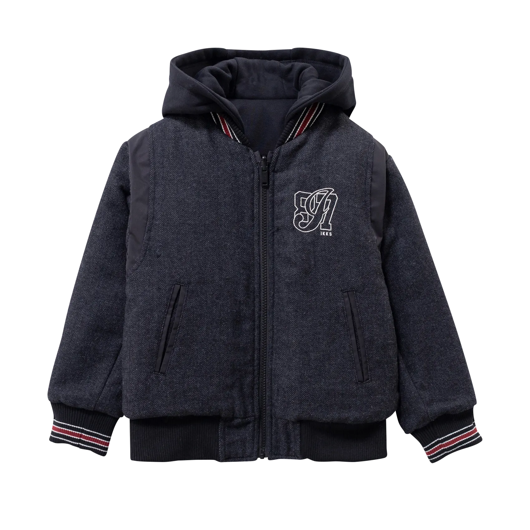 Weit geschnittene, umkehrbare Zip-Jacke Schwarz