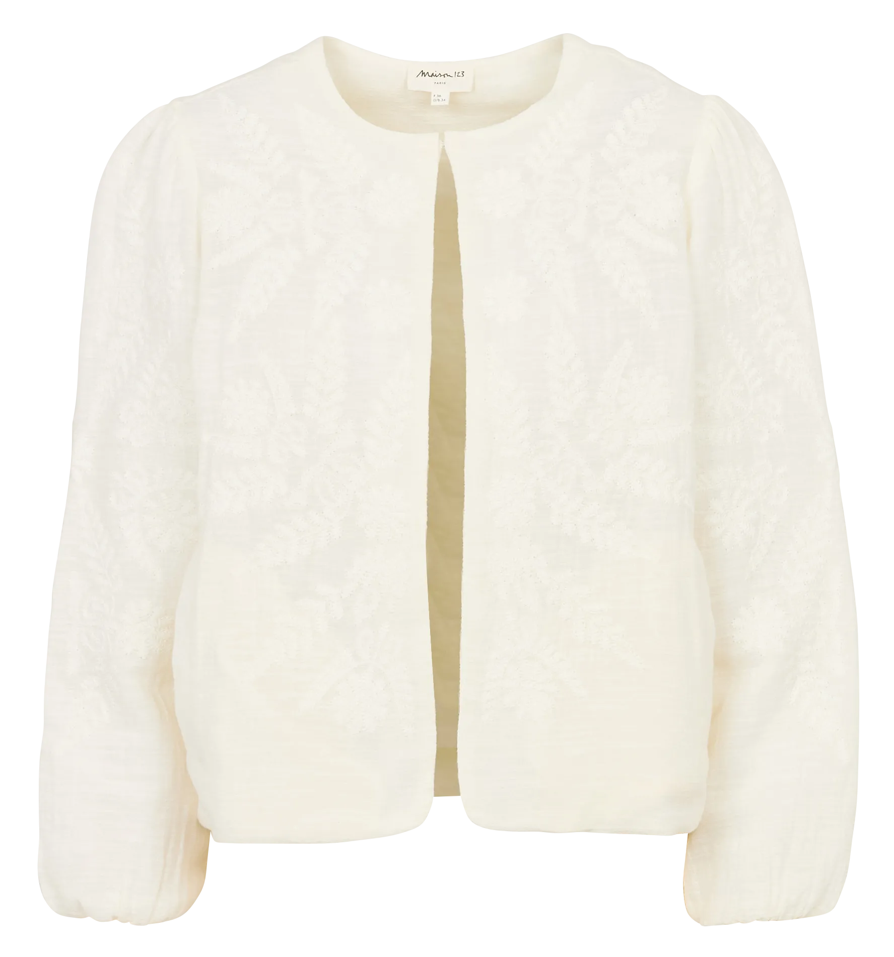 Bestickte Baumwolljacke mit Rundhalsausschnitt Beige PAMINA