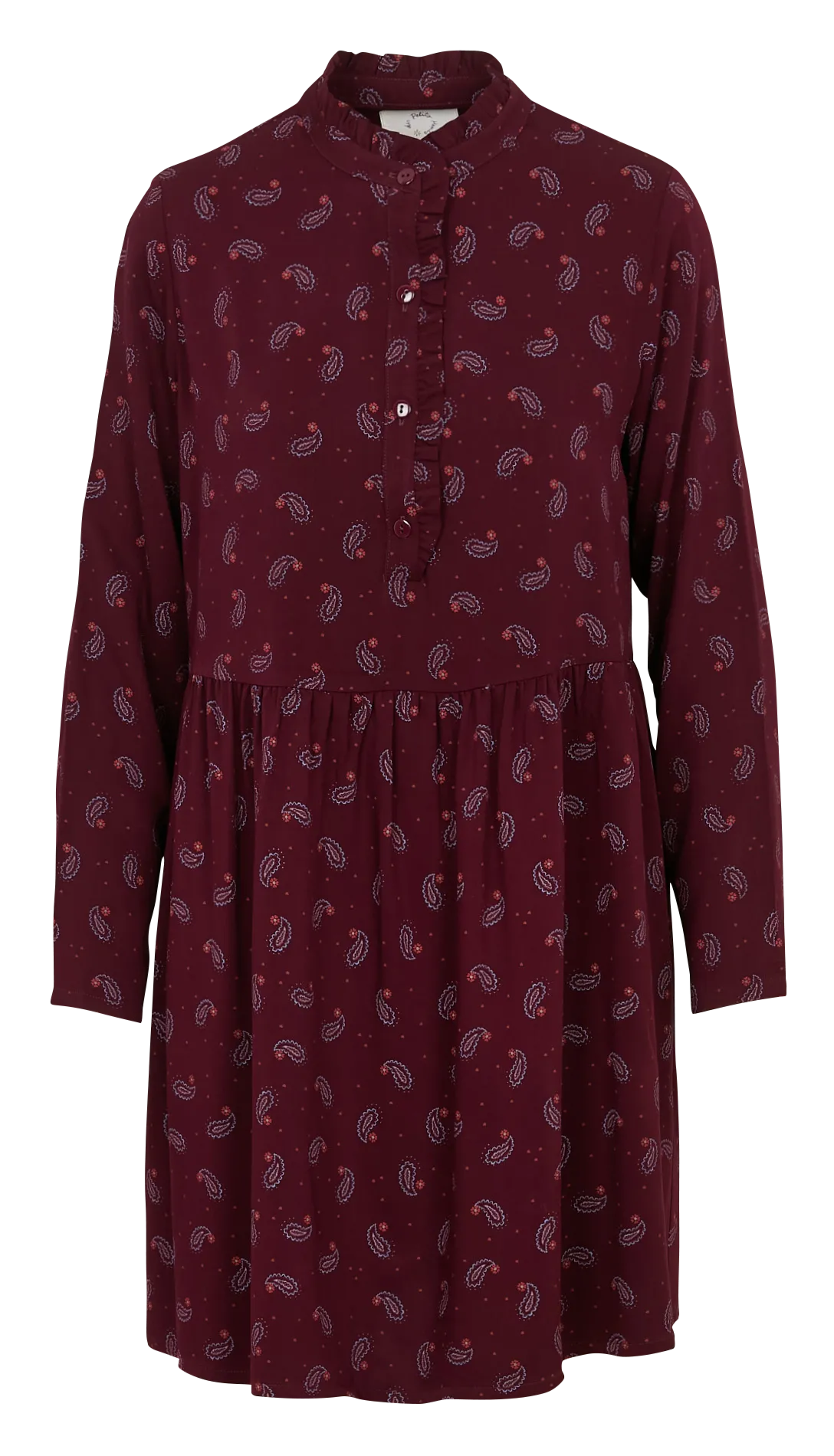 Kurzes bedrucktes Kleid mit viktorianischem Kragen Violett ELYANOU