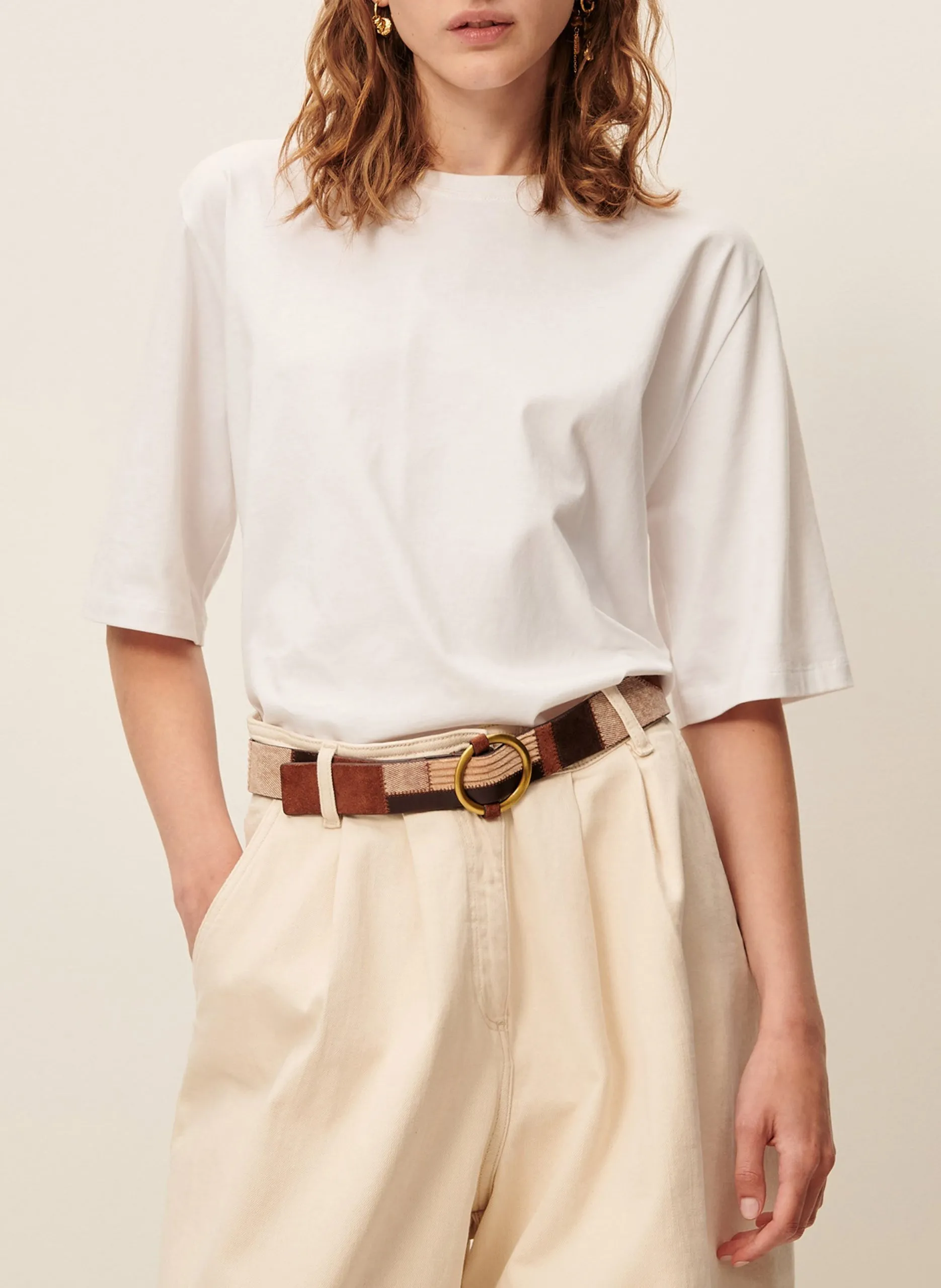 Weites Baumwoll-T-Shirt mit Rundhalsausschnitt Weiss SERGE