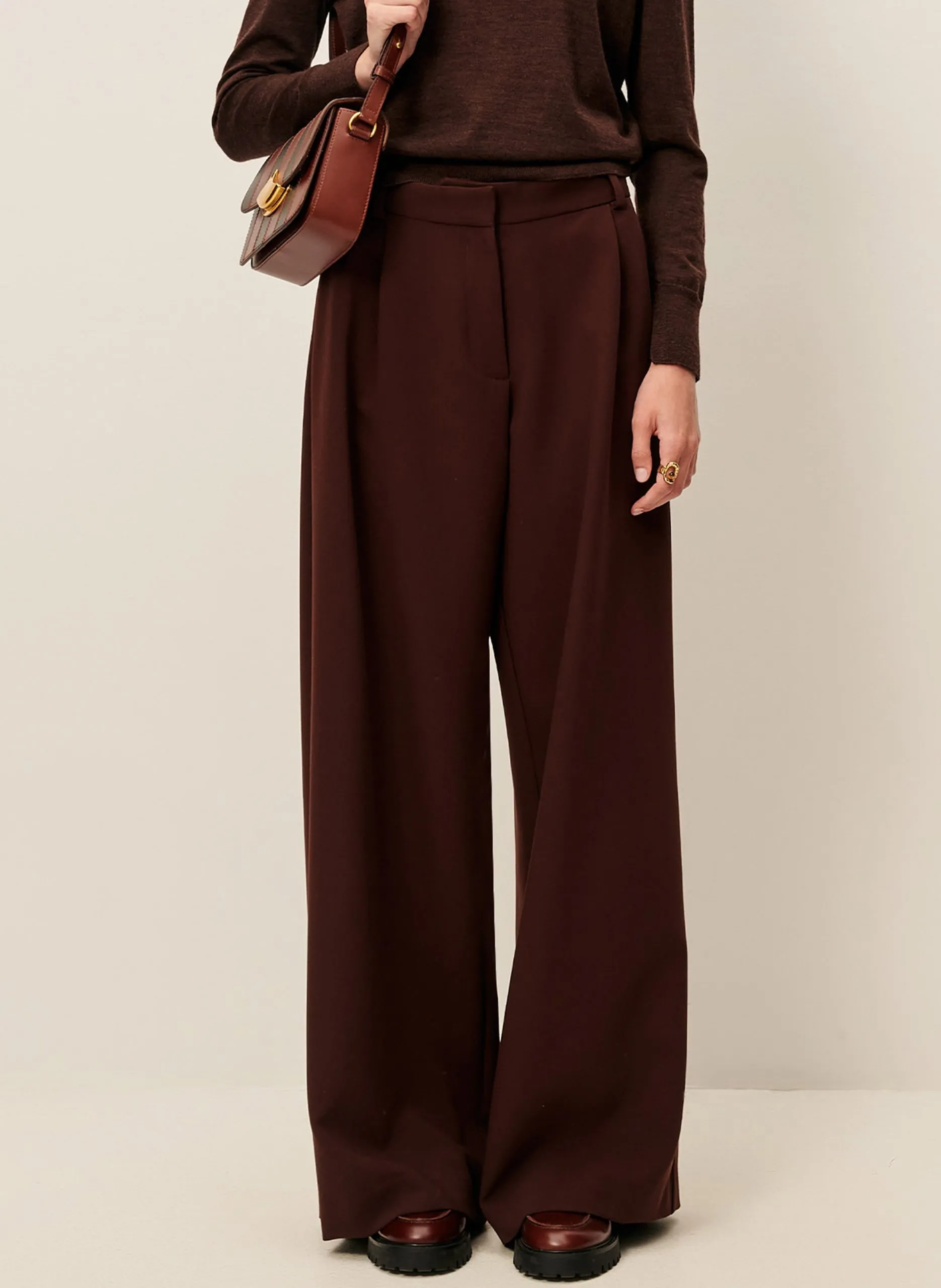 Weite Bundfaltenhose mit hohem Bund Braun PROVENCO