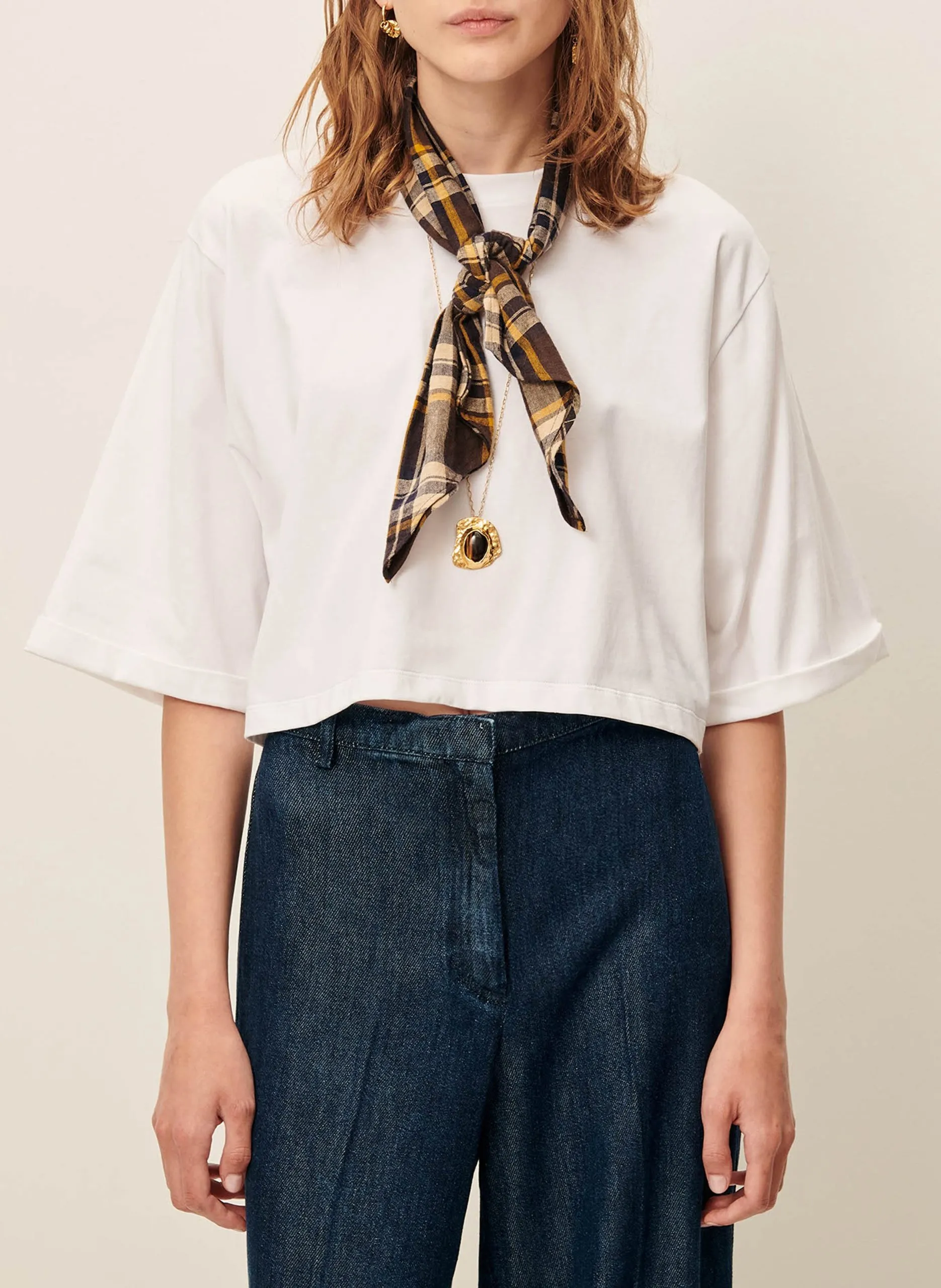 Baumwoll-Pullover mit Rundhalsausschnitt Weiss BABE