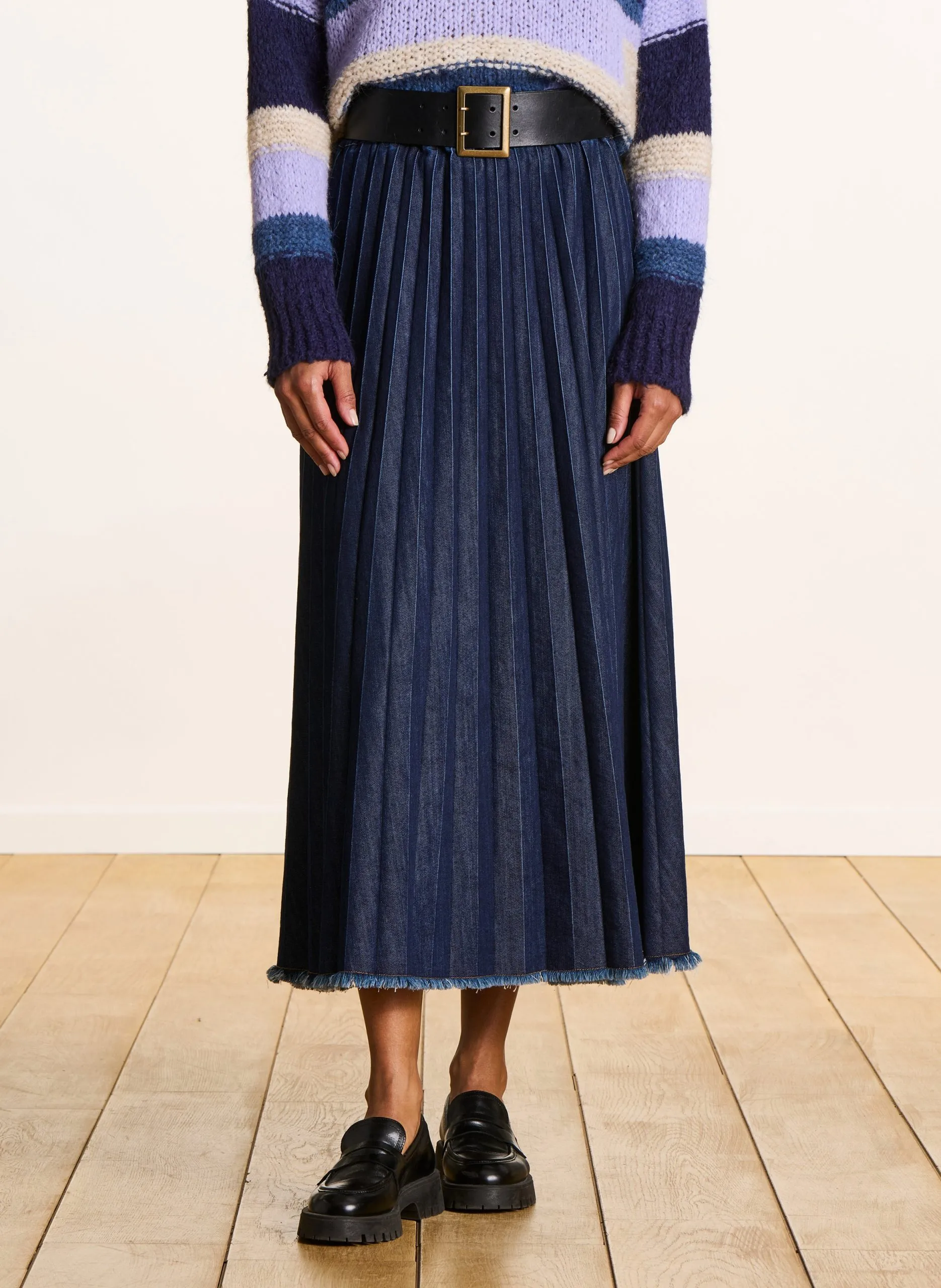 Ausgestellter Midirock aus Baumwoll-Mix Blau