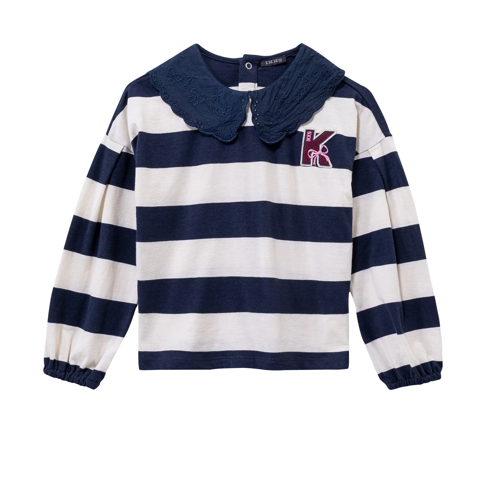 Gestreiftes T-Shirt mit fantasievollem Hemdkragen Blau