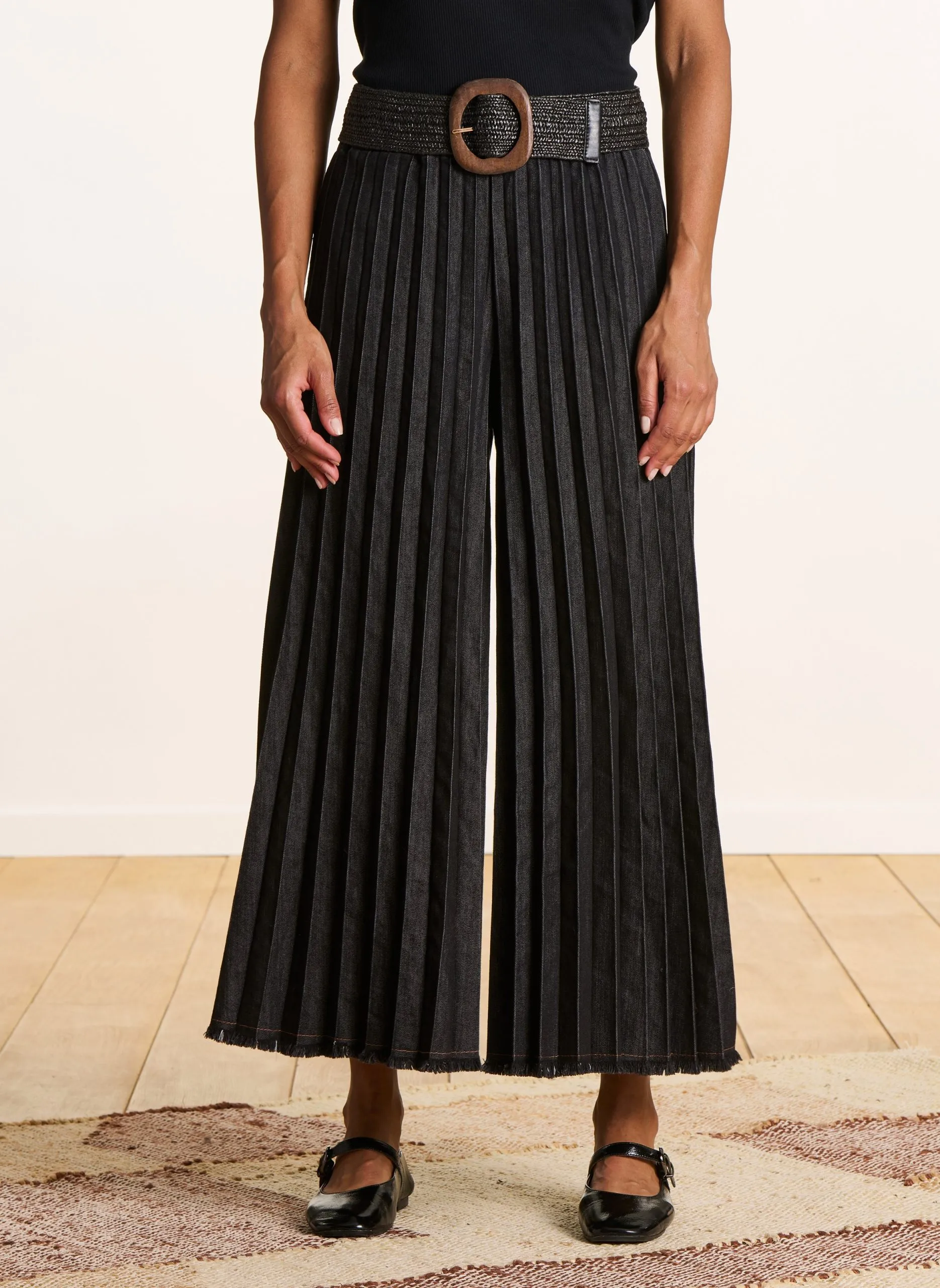 Weite Denim-Hose Schwarz