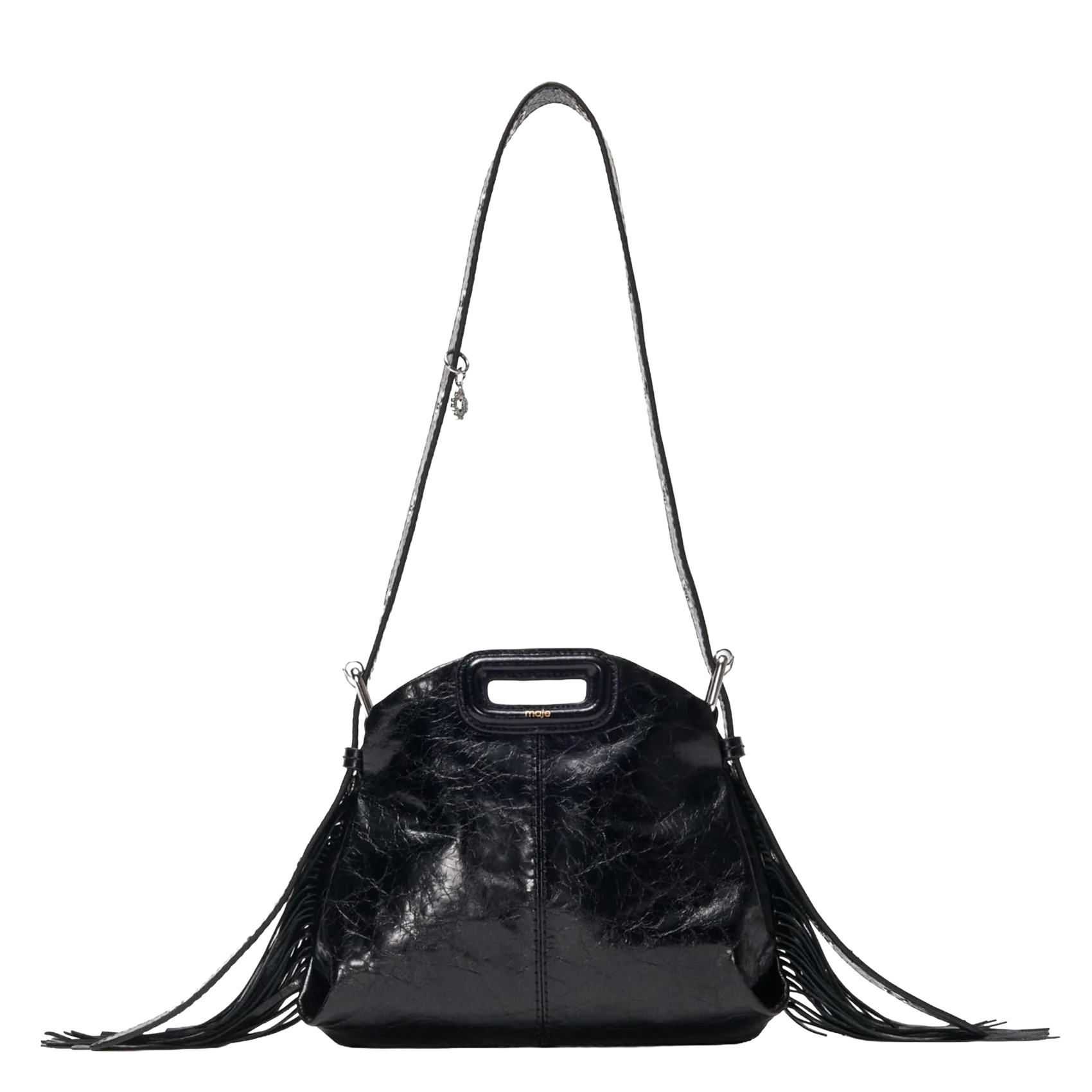 Geschnürte Beuteltasche aus strukturiertem Leder Schwarz MISS M MINI