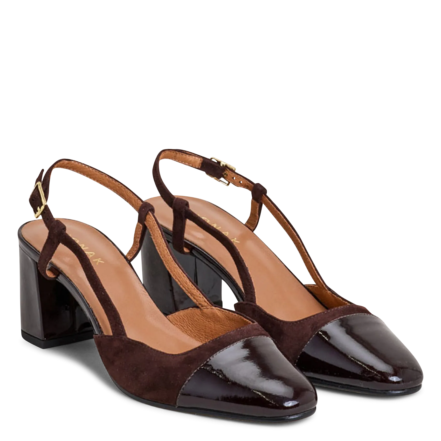 Slingbacks aus zweifarbigem Leder Braun DHAPOP