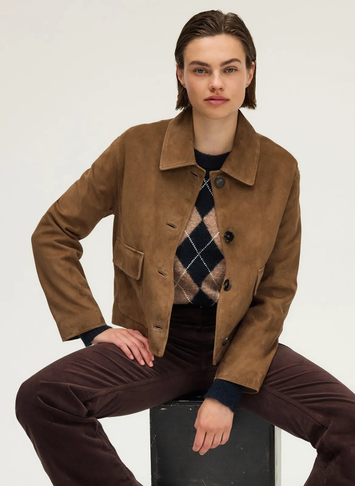 Gerader Wildleder-Lederjacke Braun NALANI