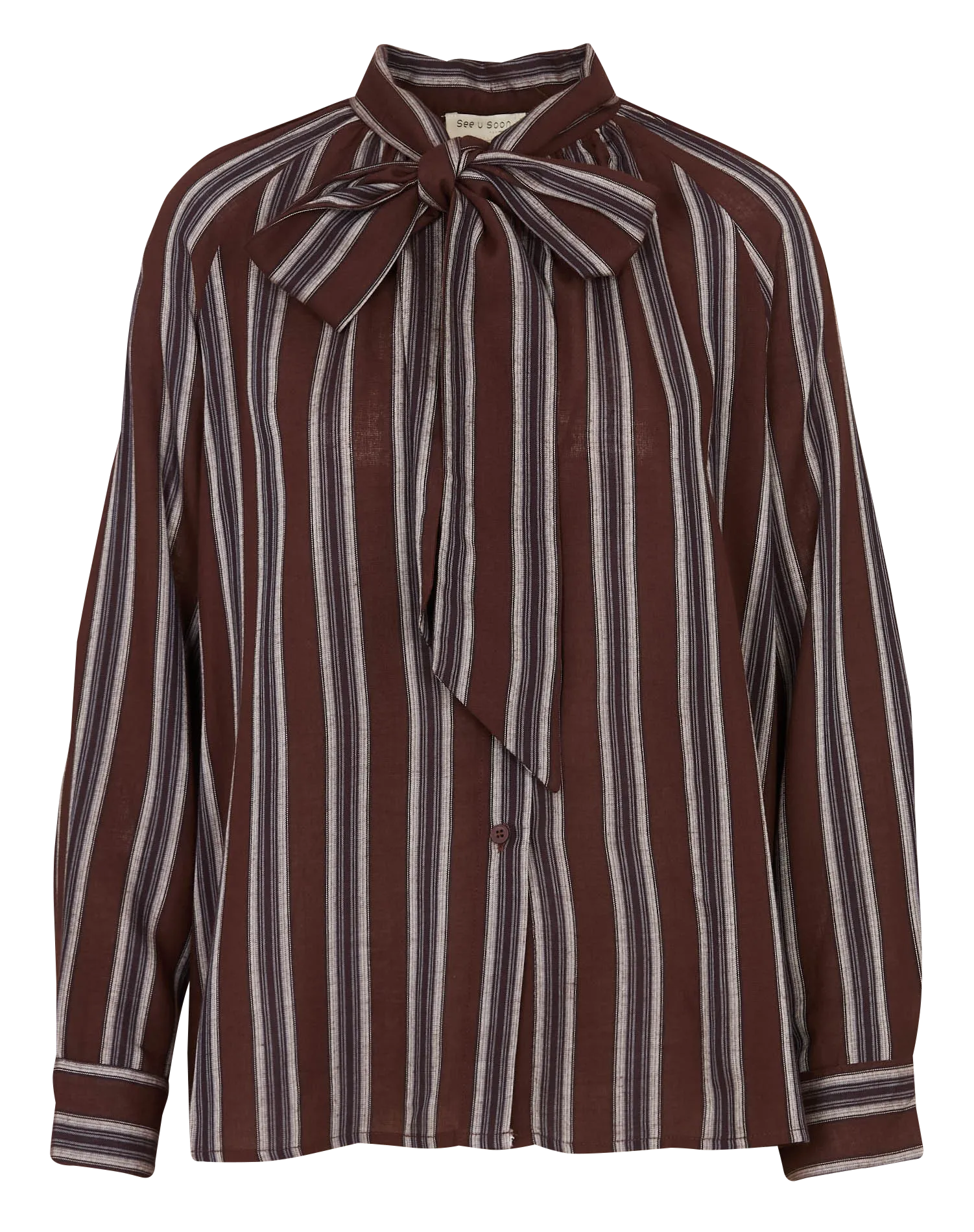 Weite Bluse mit Lavallière-Kragen und Streifen Braun