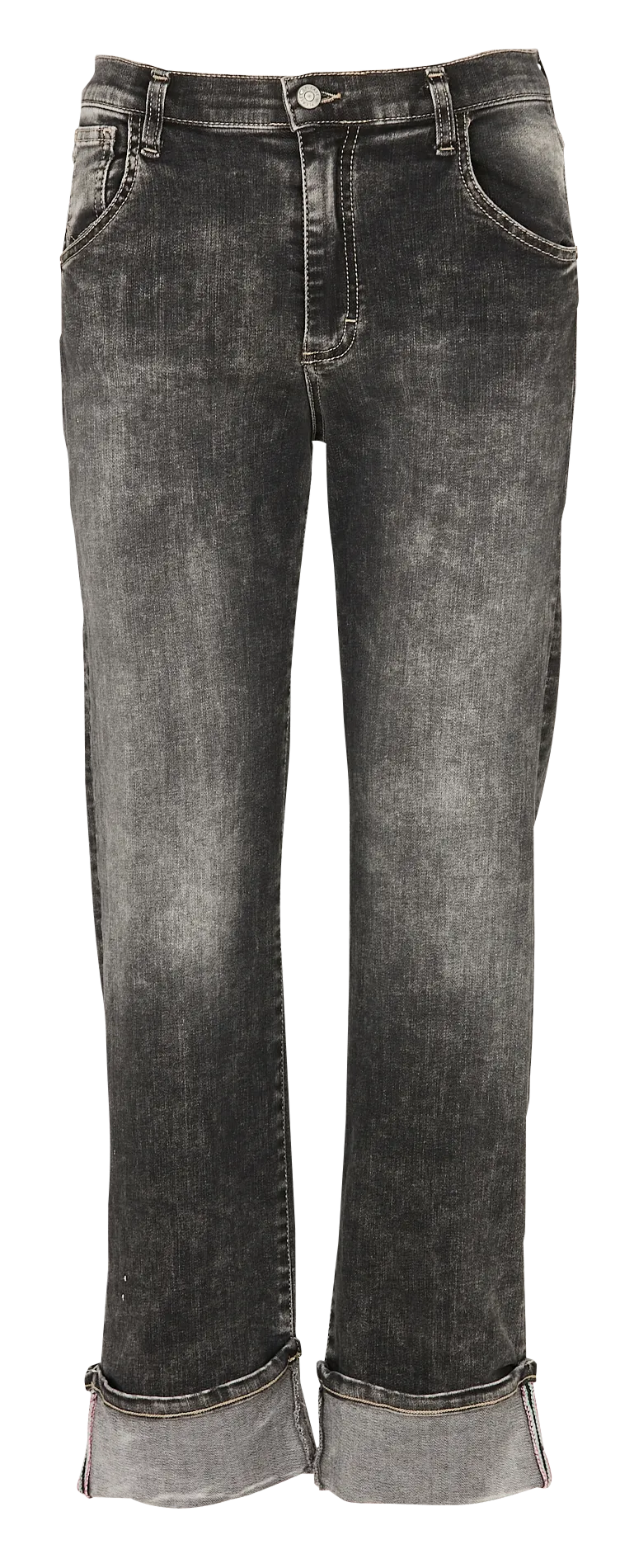 Gerade geschnittene Jeans mit umgeschlagenem Saum Schwarz