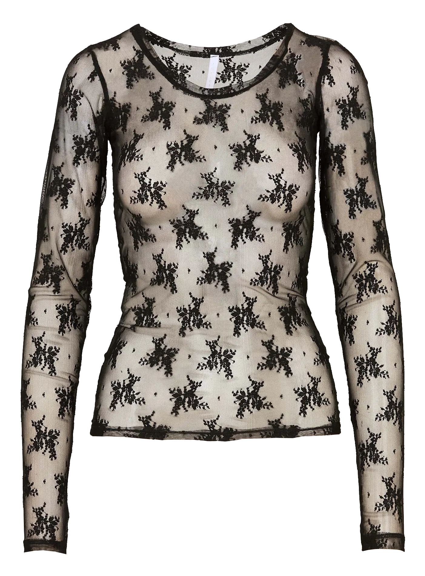 Eng anliegendes Top mit Rundhalsausschnitt und Spitze. Schwarz