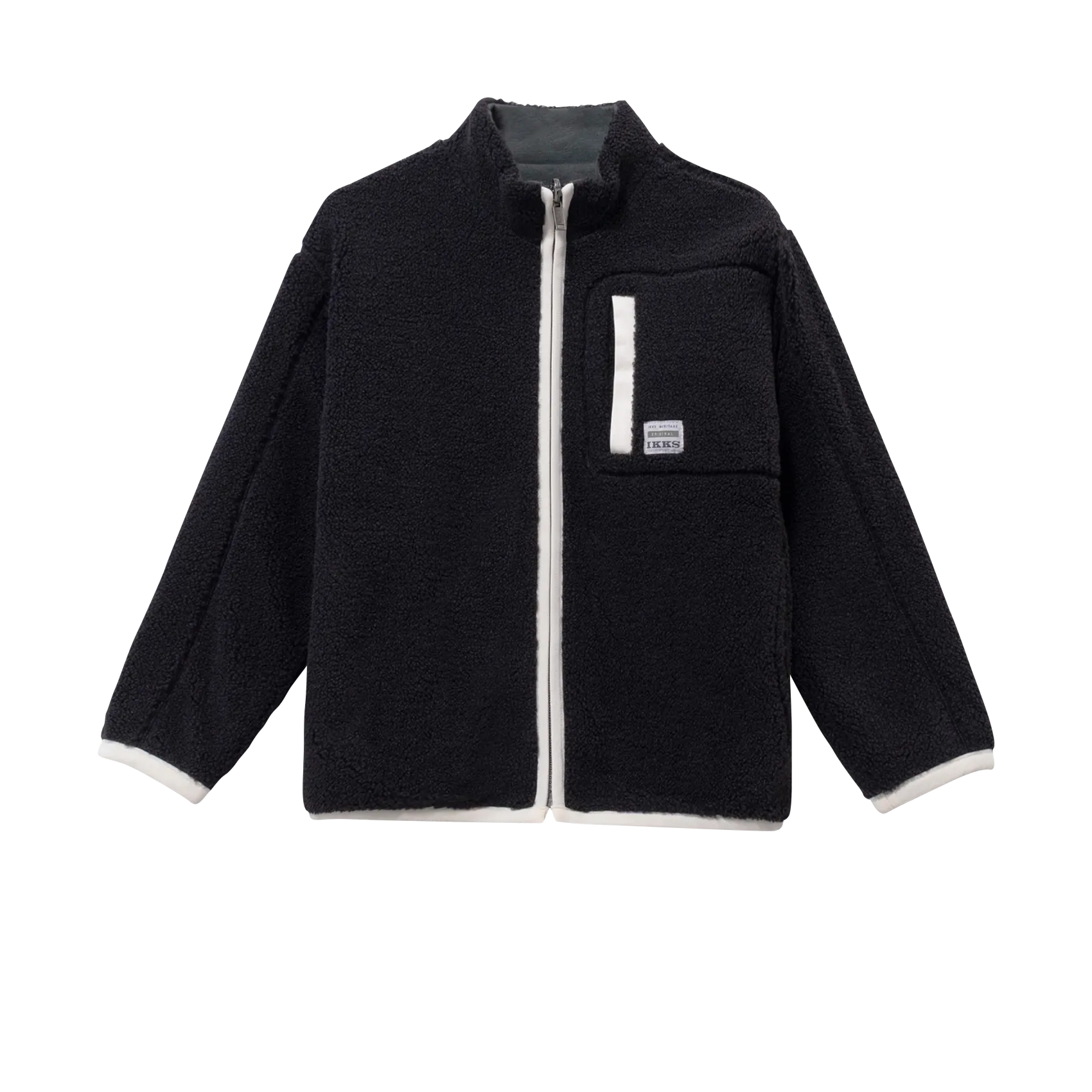 Oversize Cardigan mit Stehkragen aus Sherpa-Fleece Schwarz